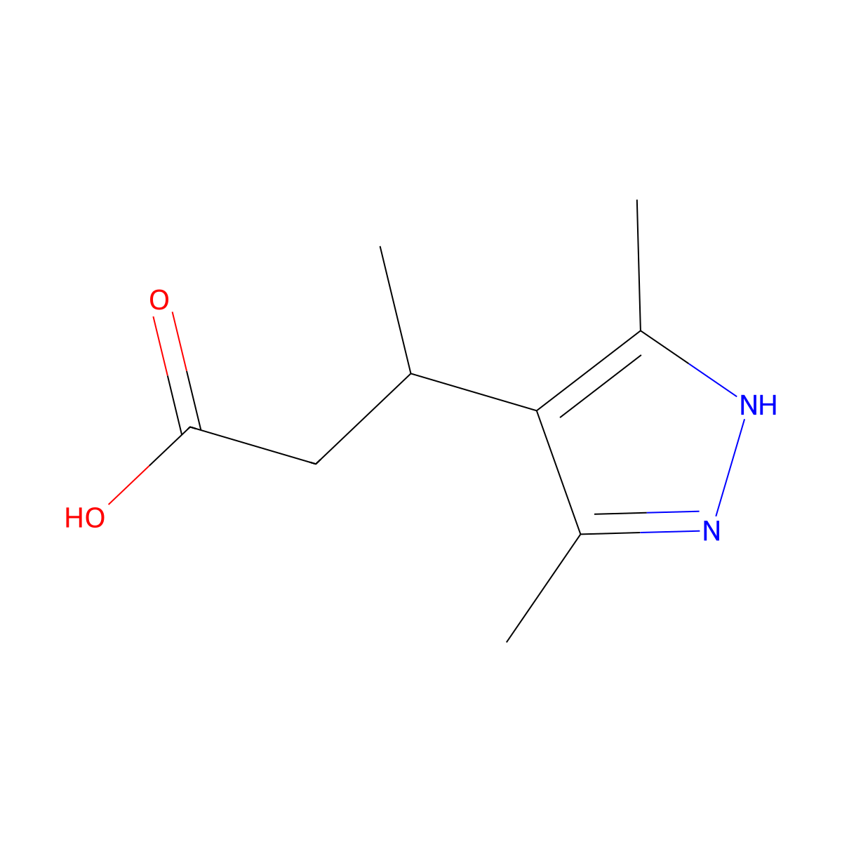3-(3,5-dimethyl-1H-pyrazol-4-yl)butanoic acid molecular structure, CAS 1423025-74-4