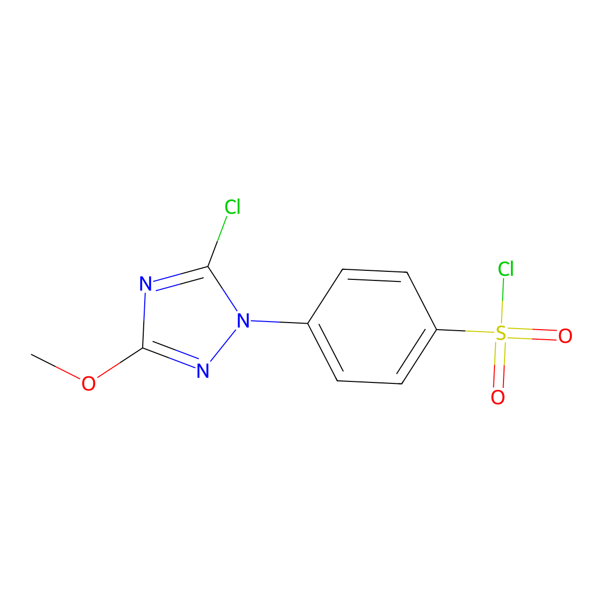 4-(5-chloro-3-methoxy-1H-1,2,4-triazol-1-yl)benzene-1-sulfonyl chloride molecular structure, CAS 1423025-76-6