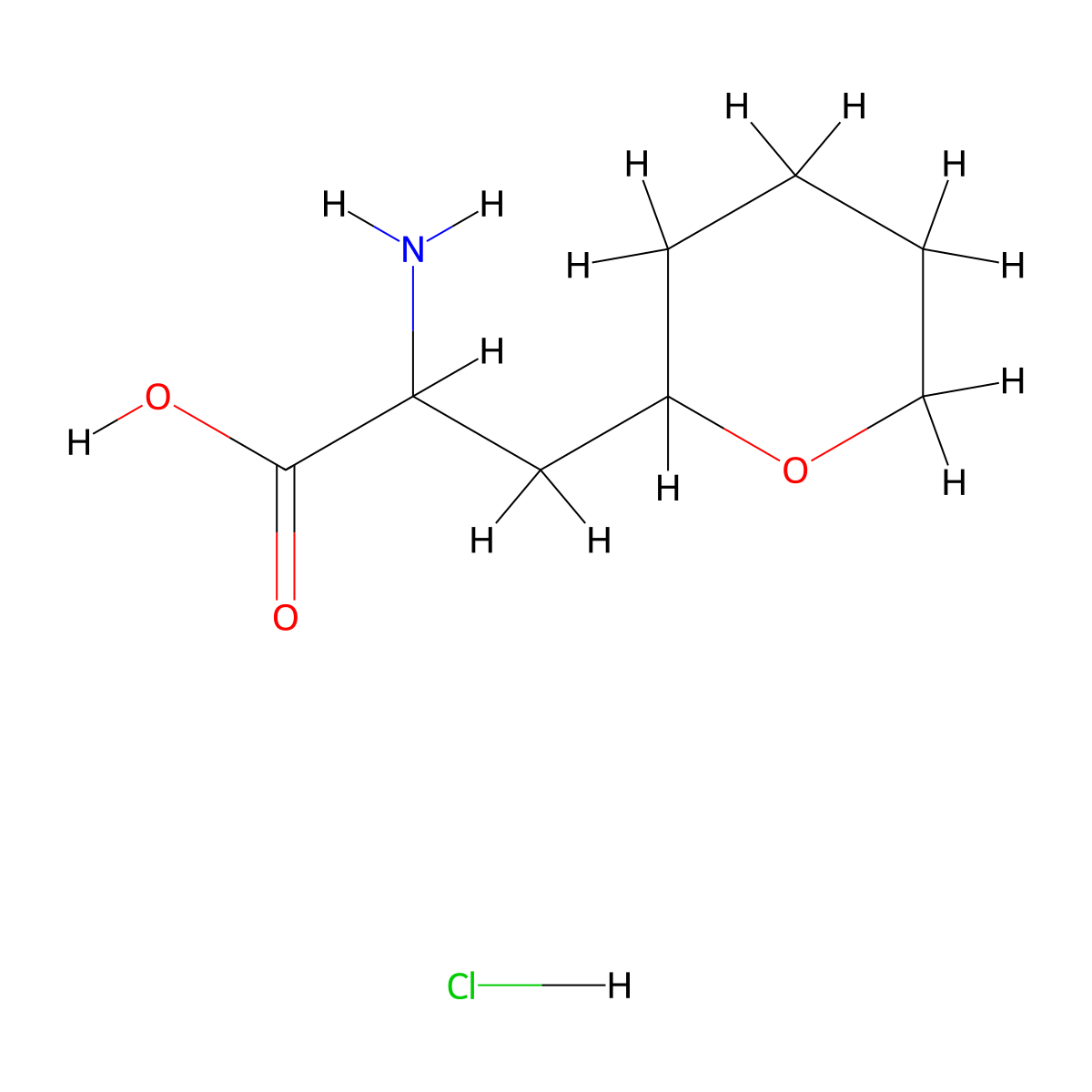 2-Amino-3-(oxan-2-yl)propanoic acid hydrochloride molecular structure, CAS 1423026-16-7