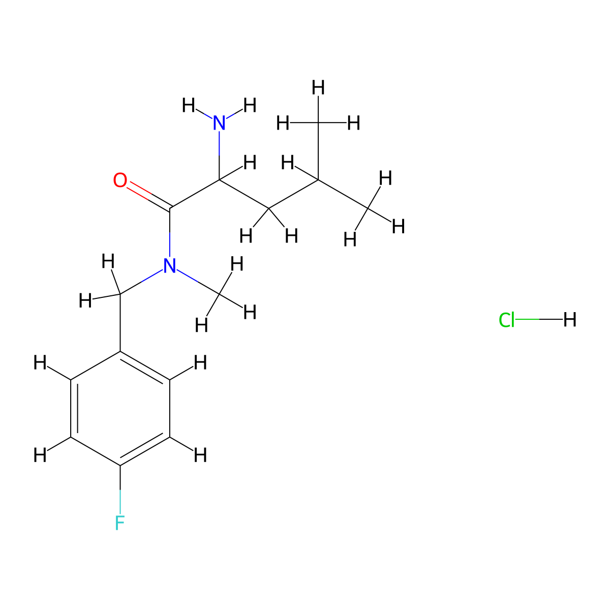 2-amino-N-[(4-fluorophenyl)methyl]-N,4-dimethylpentanamide hydrochloride molecular structure, CAS 1423026-24-7