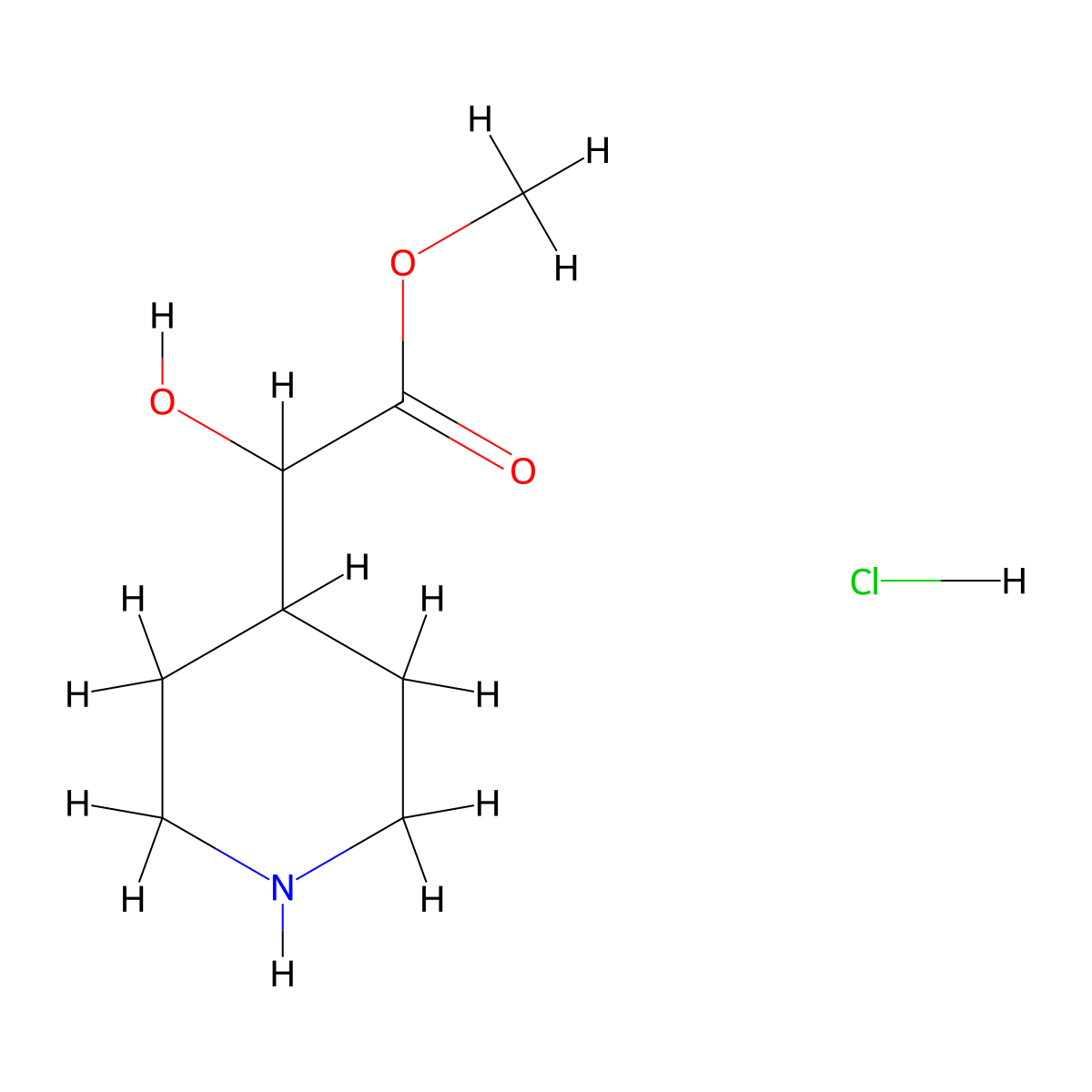 Methyl 2-hydroxy-2-(piperidin-4-yl)acetate hydrochloride molecular structure, CAS 1423026-48-5
