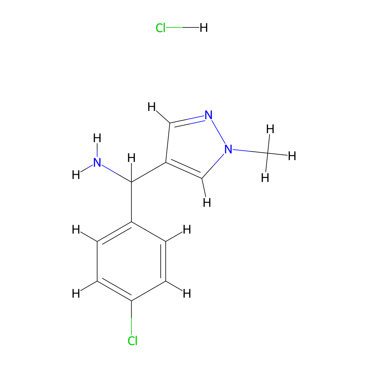 (4-chlorophenyl)(1-methyl-1H-pyrazol-4-yl)methanamine hydrochloride molecular structure, CAS 1423026-52-1
