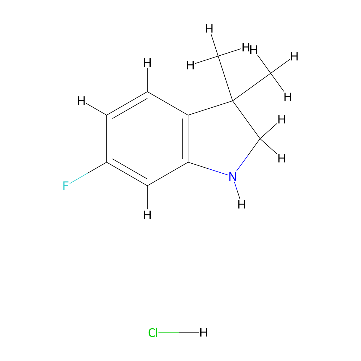 6-fluoro-3,3-dimethyl-2,3-dihydro-1H-indole hydrochloride molecular structure, CAS 1423026-55-4