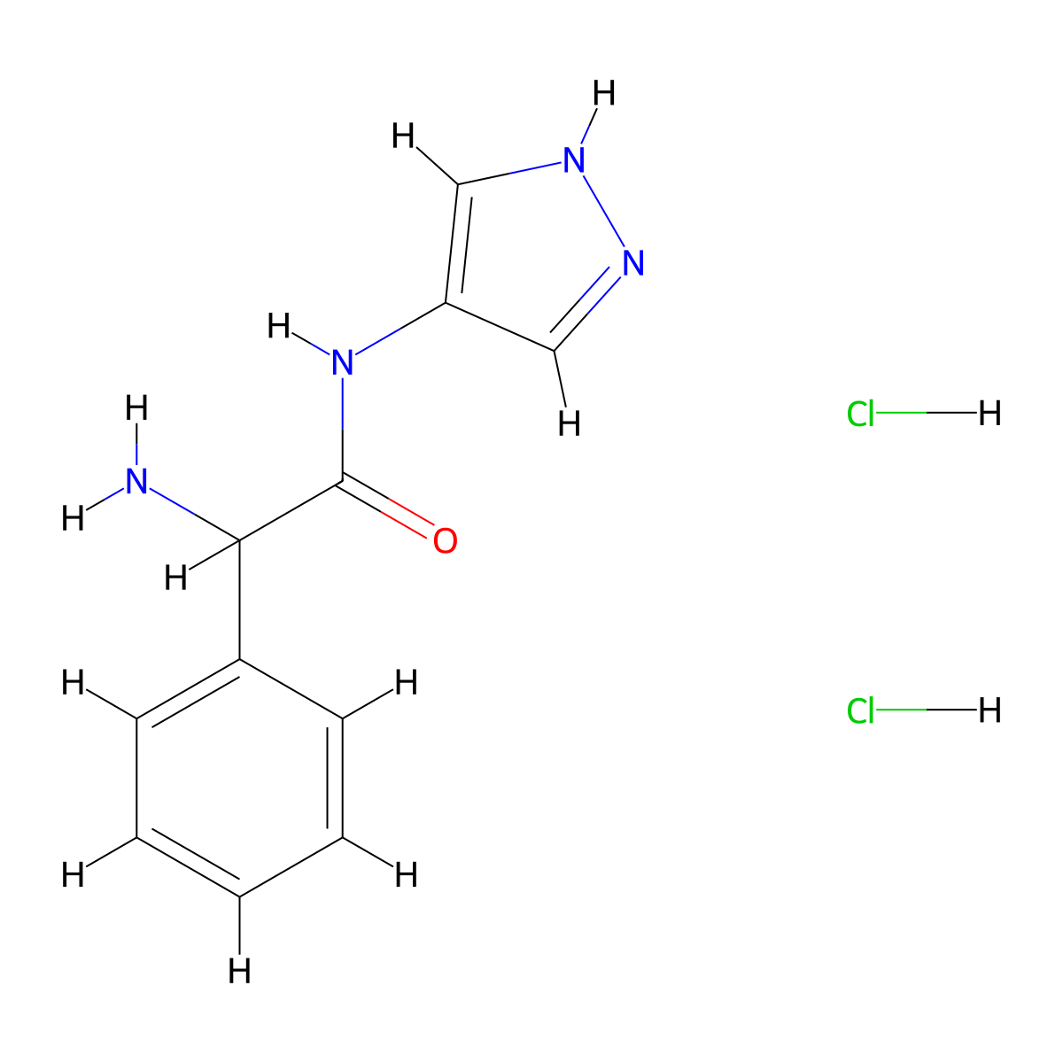 2-amino-2-phenyl-N-(1H-pyrazol-4-yl)acetamide dihydrochloride molecular structure, CAS 1423026-96-3