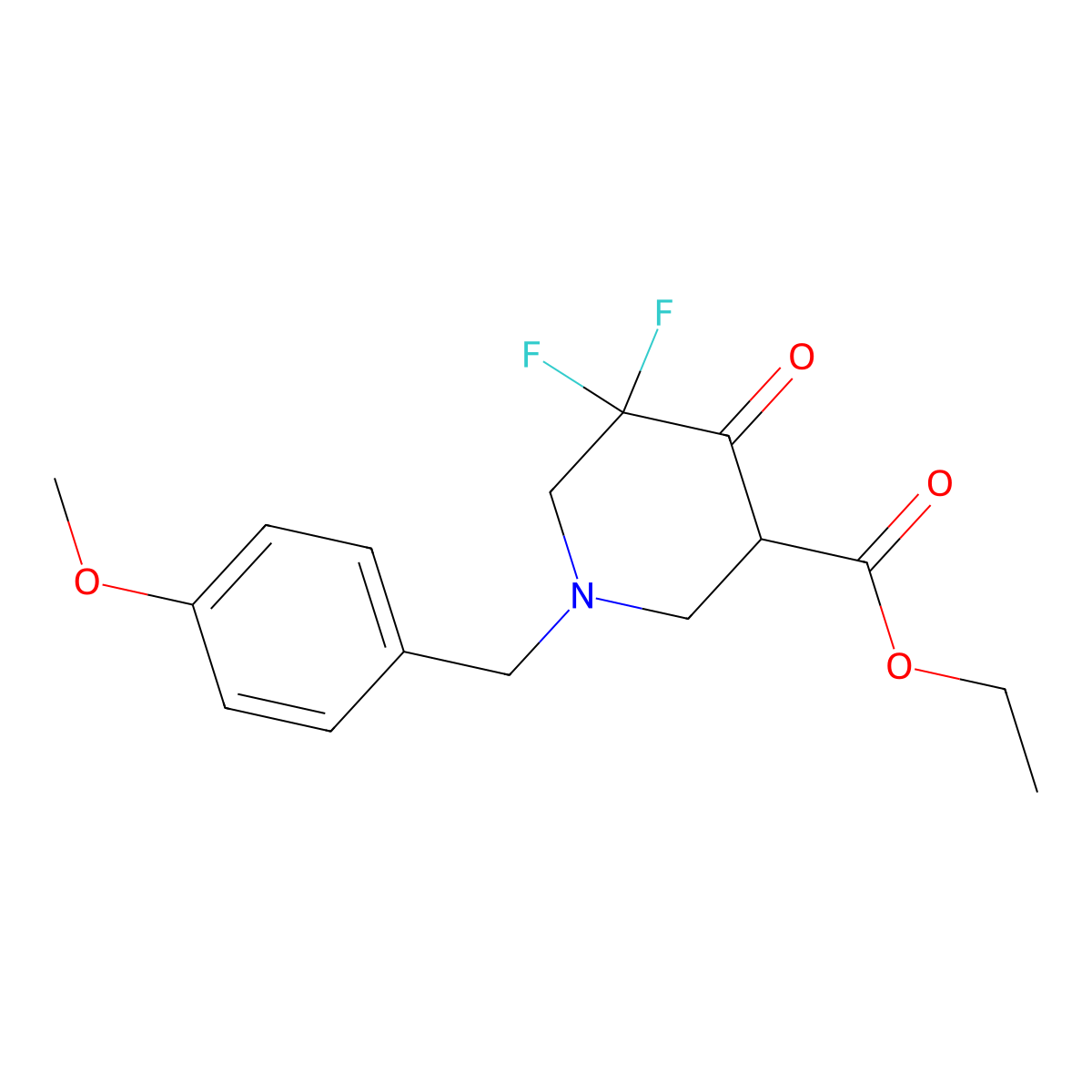Ethyl 5,5-difluoro-1-(4-methoxybenzyl)-4-oxopiperidine-3-carboxylate molecular structure, CAS 1423027-26-2