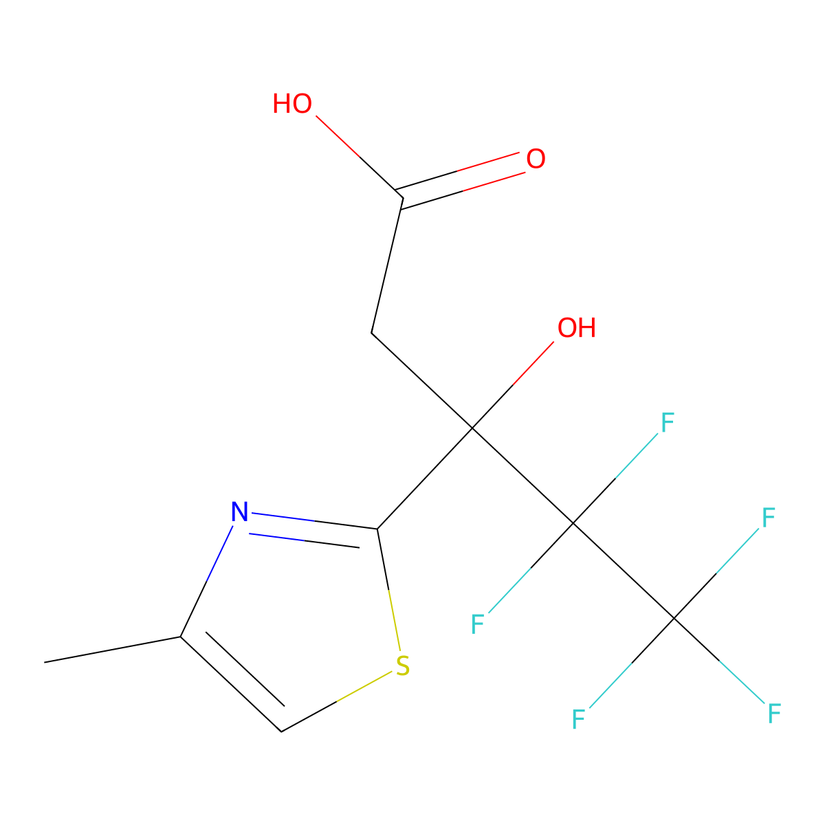 4,4,5,5,5-Pentafluoro-3-hydroxy-3-(4-methyl-1,3-thiazol-2-yl)pentanoic acid molecular structure, CAS 1423027-34-2