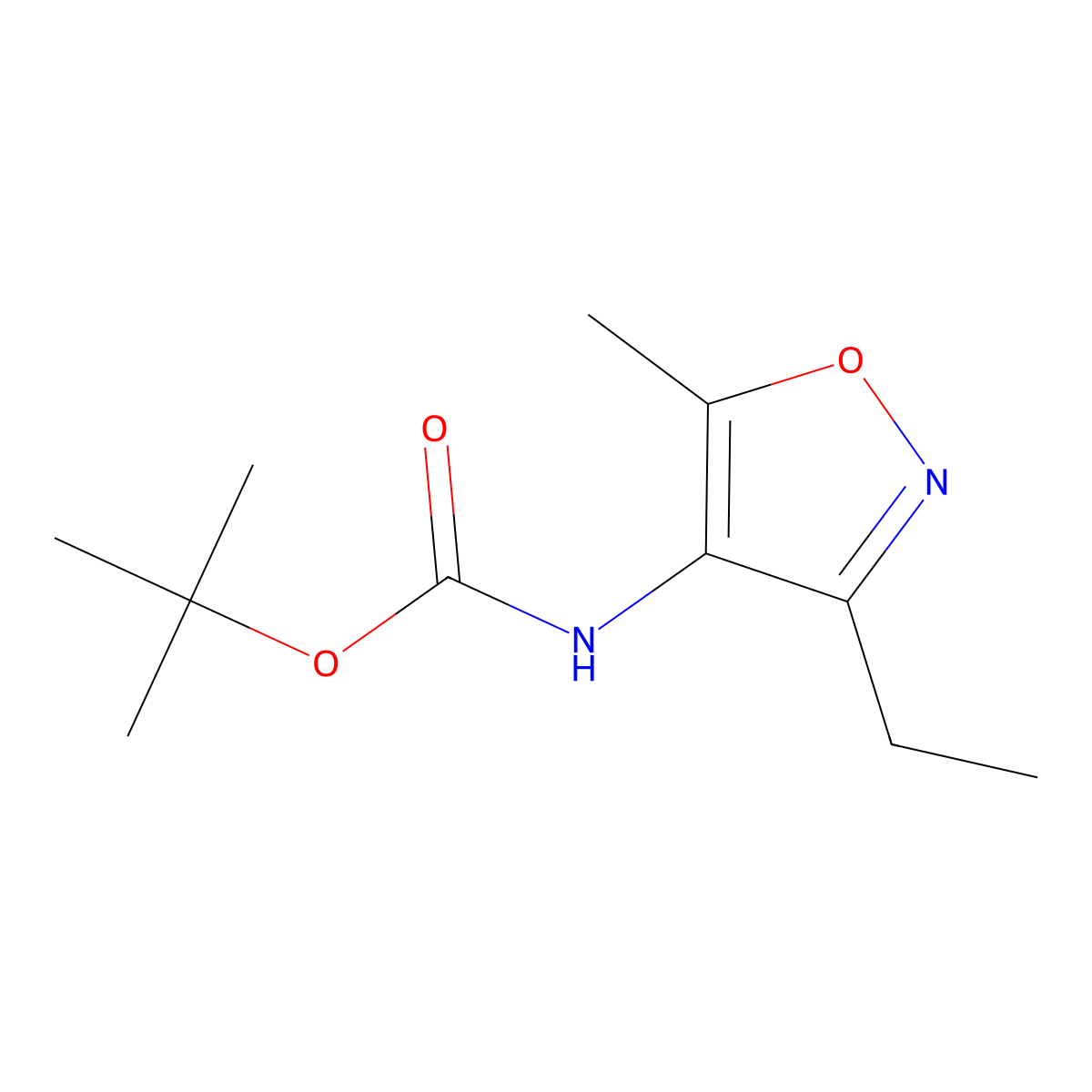 tert-butyl N-(3-ethyl-5-methyl-1,2-oxazol-4-yl)carbamate molecular structure, CAS 1423027-41-1