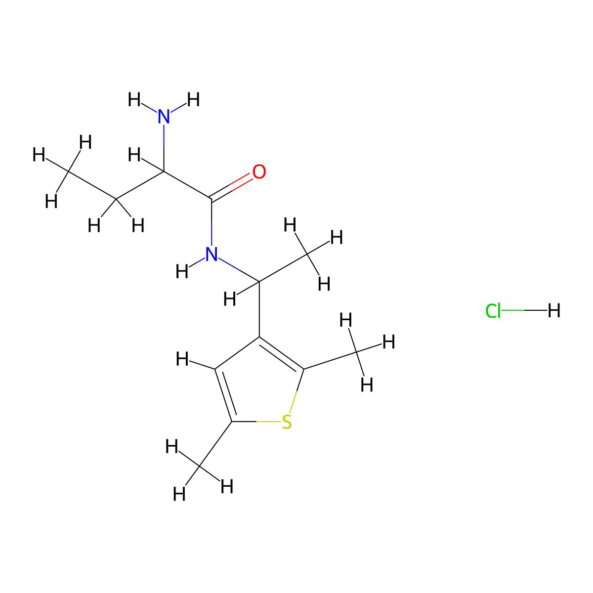 2-amino-N-[1-(2,5-dimethylthiophen-3-yl)ethyl]butanamide hydrochloride molecular structure, CAS 1423027-45-5