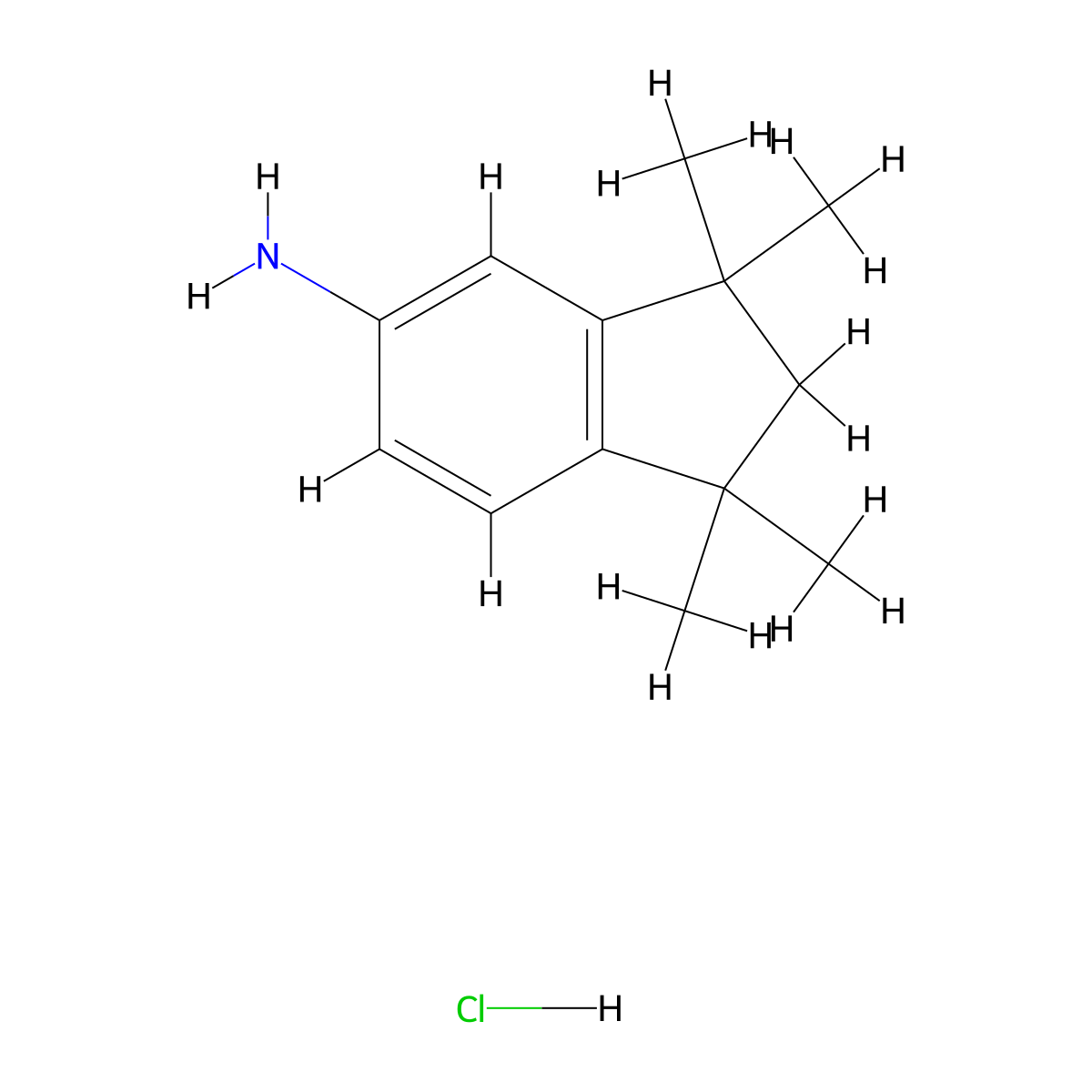 1,1,3,3-tetramethyl-2,3-dihydro-1H-inden-5-amine hydrochloride molecular structure, CAS 1423027-47-7