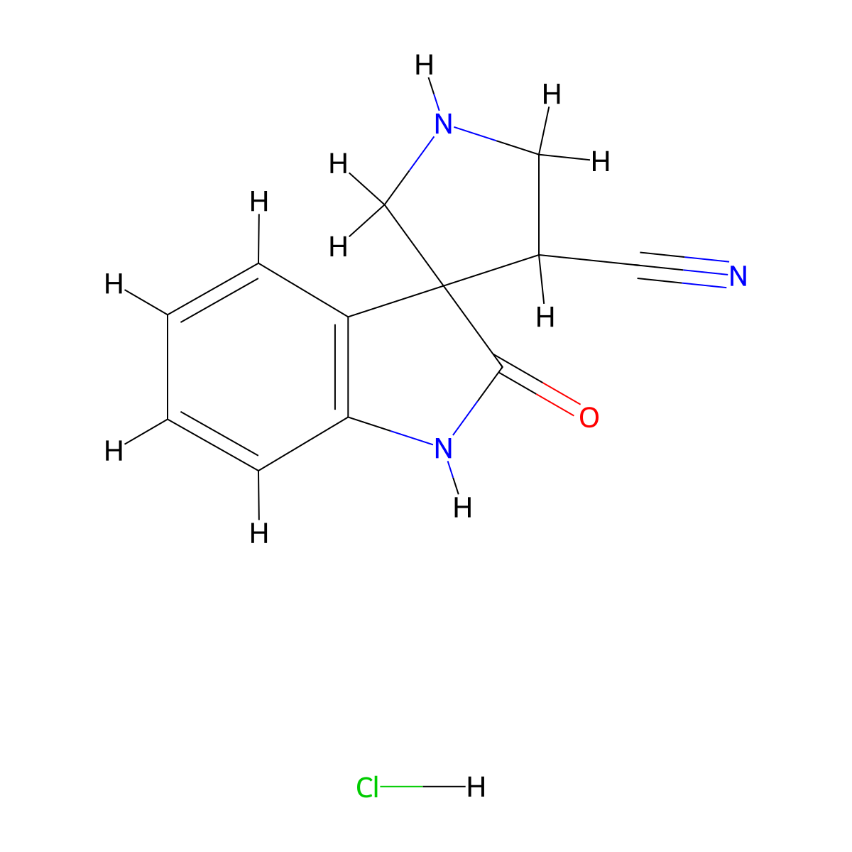2-Oxo-1,2-dihydrospiro[indole-3,3'-pyrrolidine]-4'-carbonitrile hydrochloride molecular structure, CAS 1423027-48-8