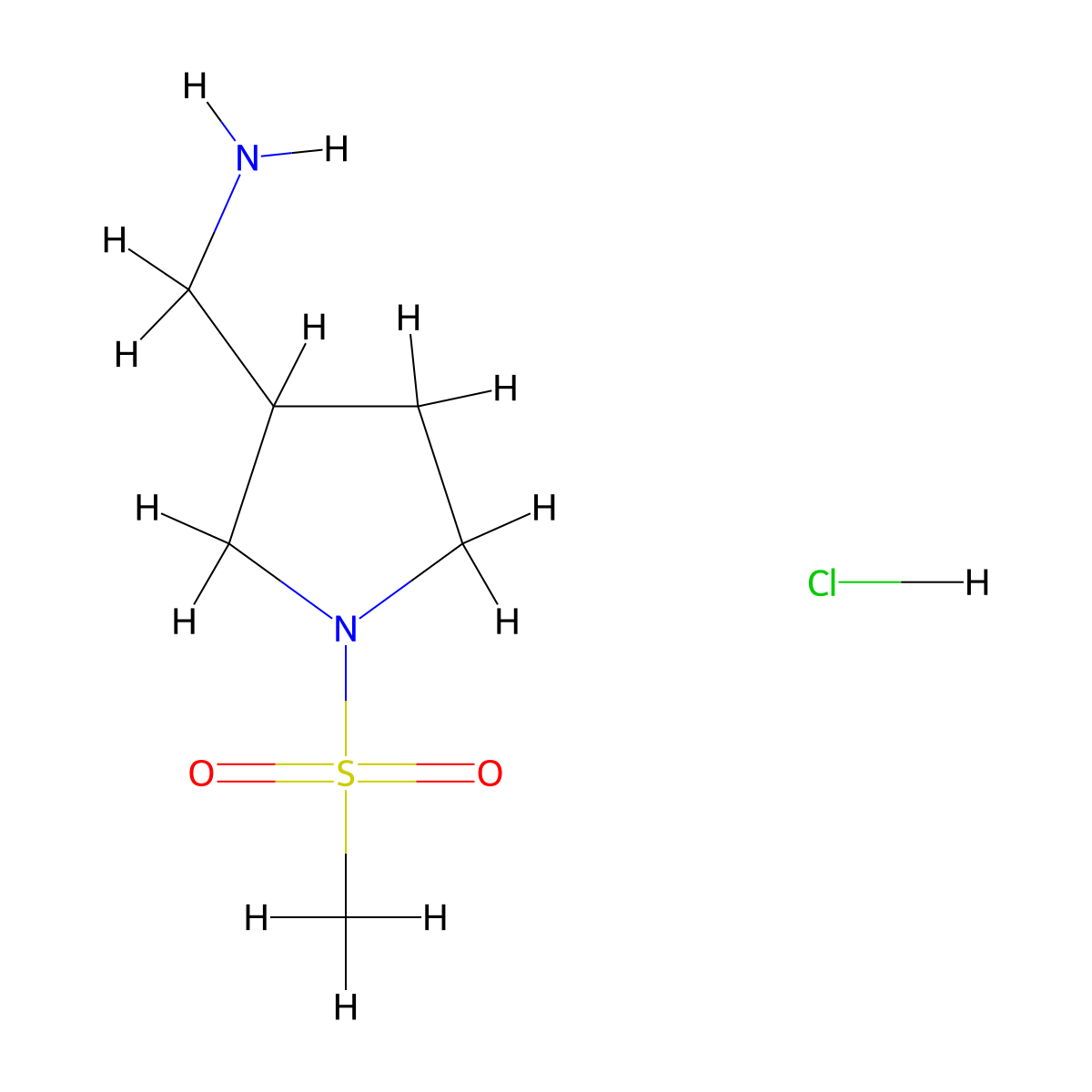 (1-Methanesulfonylpyrrolidin-3-yl)methanamine hydrochloride molecular structure, CAS 1423027-62-6