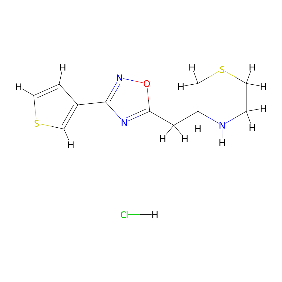 3-{[3-(Thiophen-3-yl)-1,2,4-oxadiazol-5-yl]methyl}thiomorpholine hydrochloride molecular structure, CAS 1423027-70-6