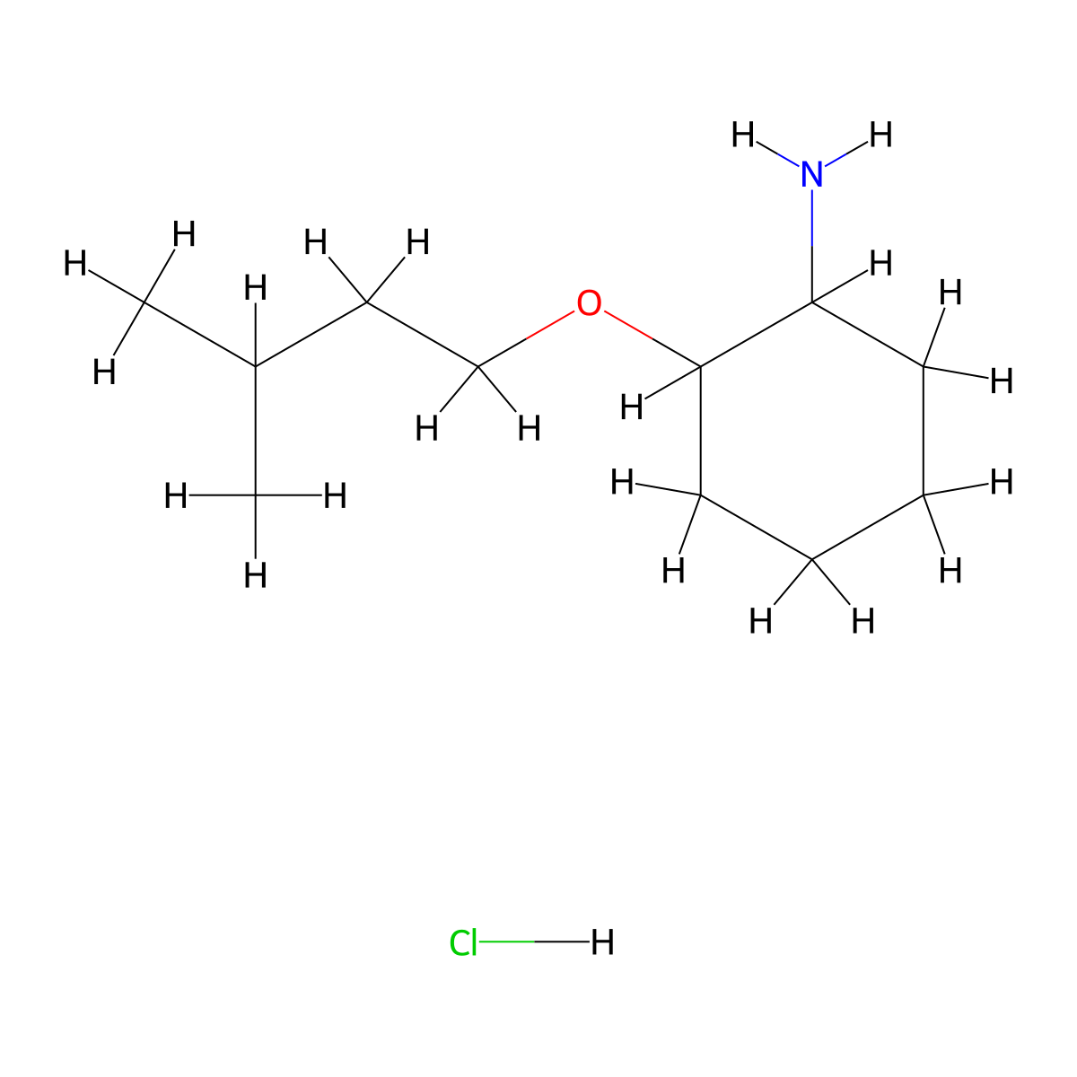 2-(3-Methylbutoxy)cyclohexan-1-amine hydrochloride molecular structure, CAS 1423027-77-3