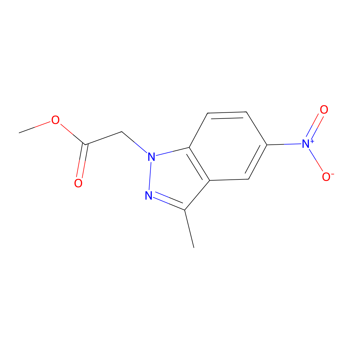 methyl 2-(3-methyl-5-nitro-1H-indazol-1-yl)acetate molecular structure, CAS 1423027-80-8