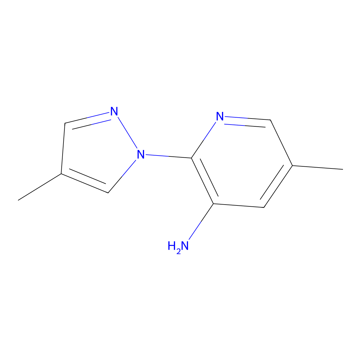 5-methyl-2-(4-methyl-1H-pyrazol-1-yl)pyridin-3-amine molecular structure, CAS 1423027-82-0