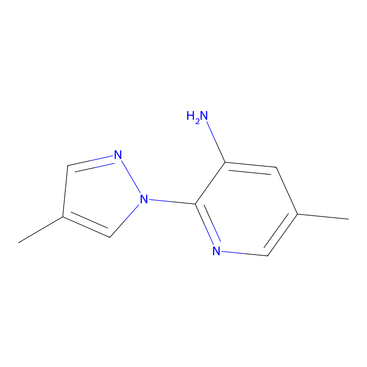 5-methyl-2-(4-methyl-1H-pyrazol-1-yl)pyridin-3-amine molecular structure, CAS 1423027-82-0