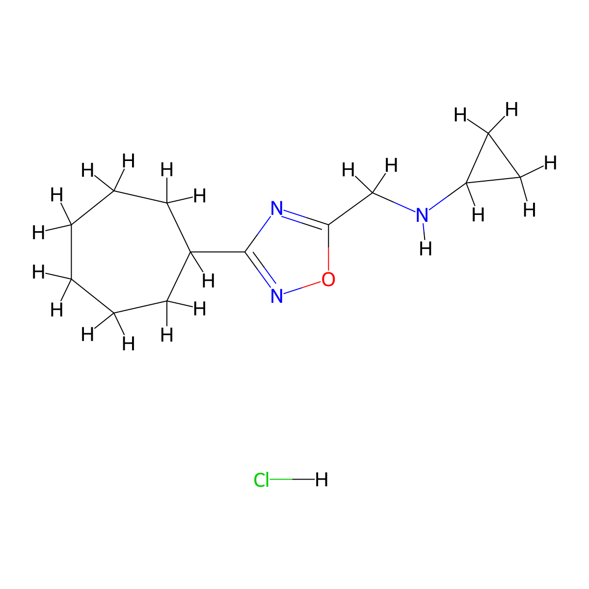 N-[(3-cycloheptyl-1,2,4-oxadiazol-5-yl)methyl]cyclopropanamine hydrochloride molecular structure, CAS 1423027-86-4