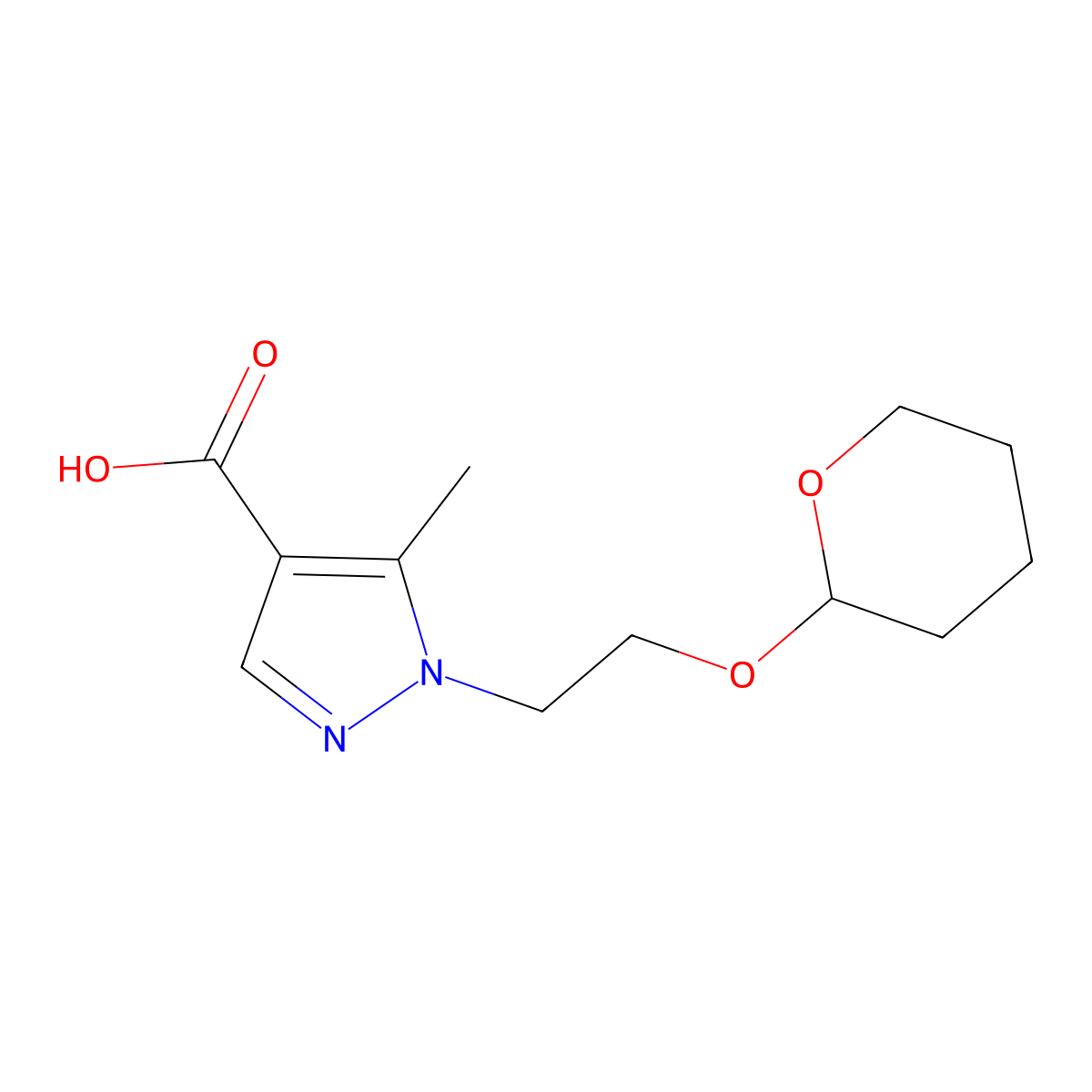 5-methyl-1-[2-(oxan-2-yloxy)ethyl]-1H-pyrazole-4-carboxylic acid molecular structure, CAS 1423028-01-6