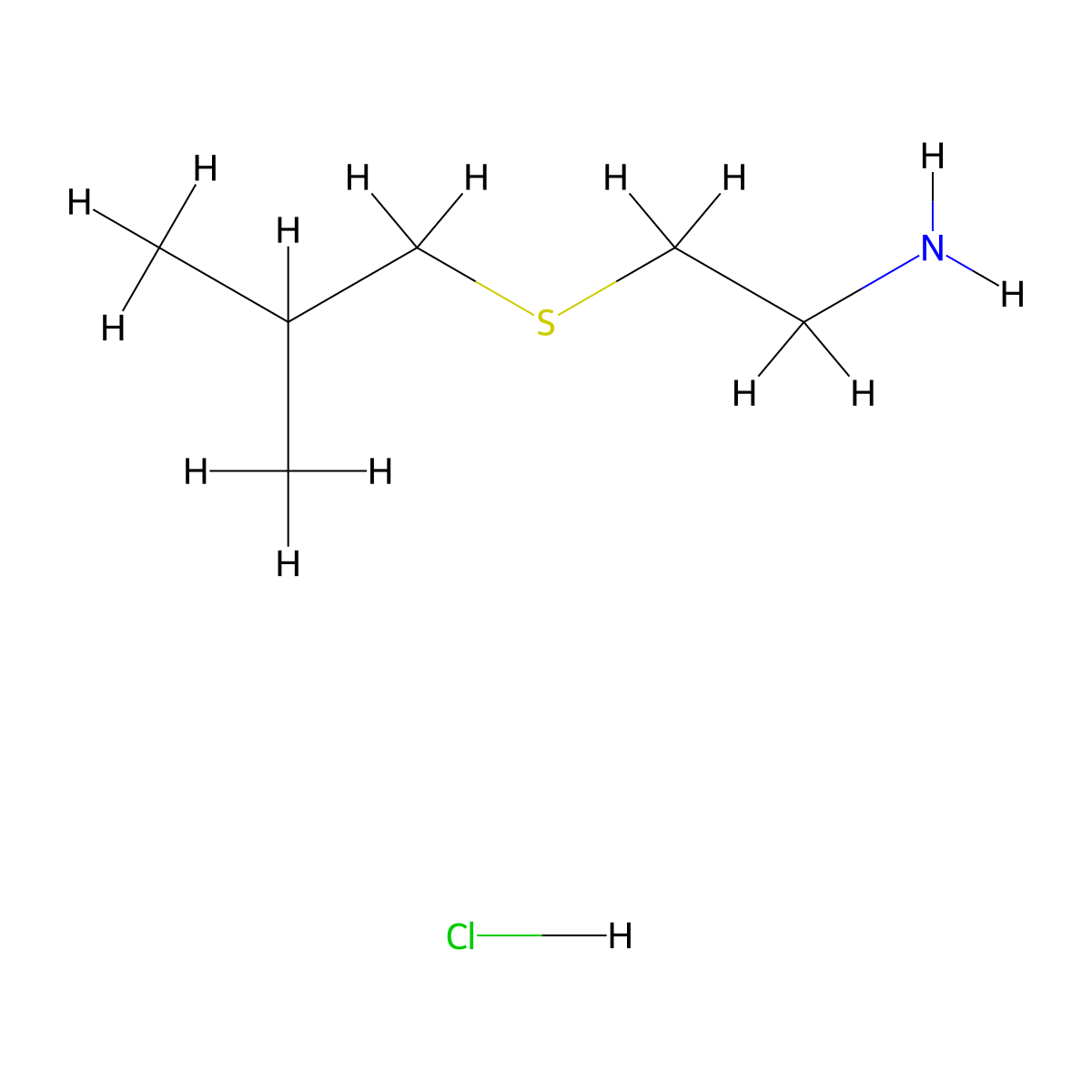 2-[(2-Methylpropyl)sulfanyl]ethan-1-amine hydrochloride molecular structure, CAS 1423028-14-1
