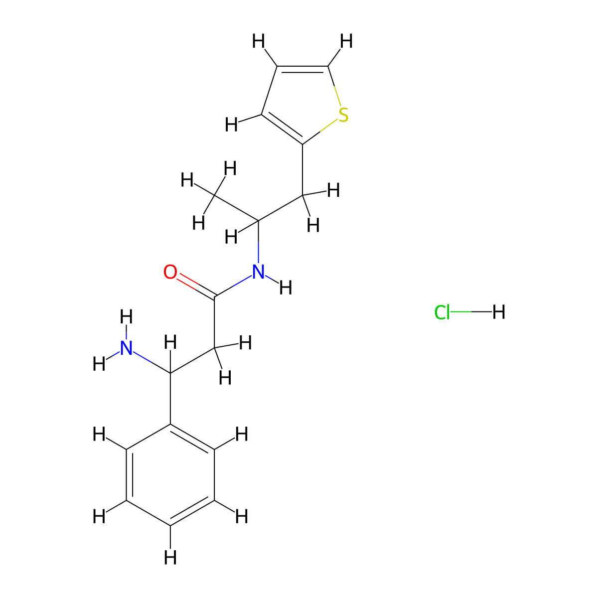 3-amino-3-phenyl-N-[1-(thiophen-2-yl)propan-2-yl]propanamide hydrochloride molecular structure, CAS 1423028-84-5