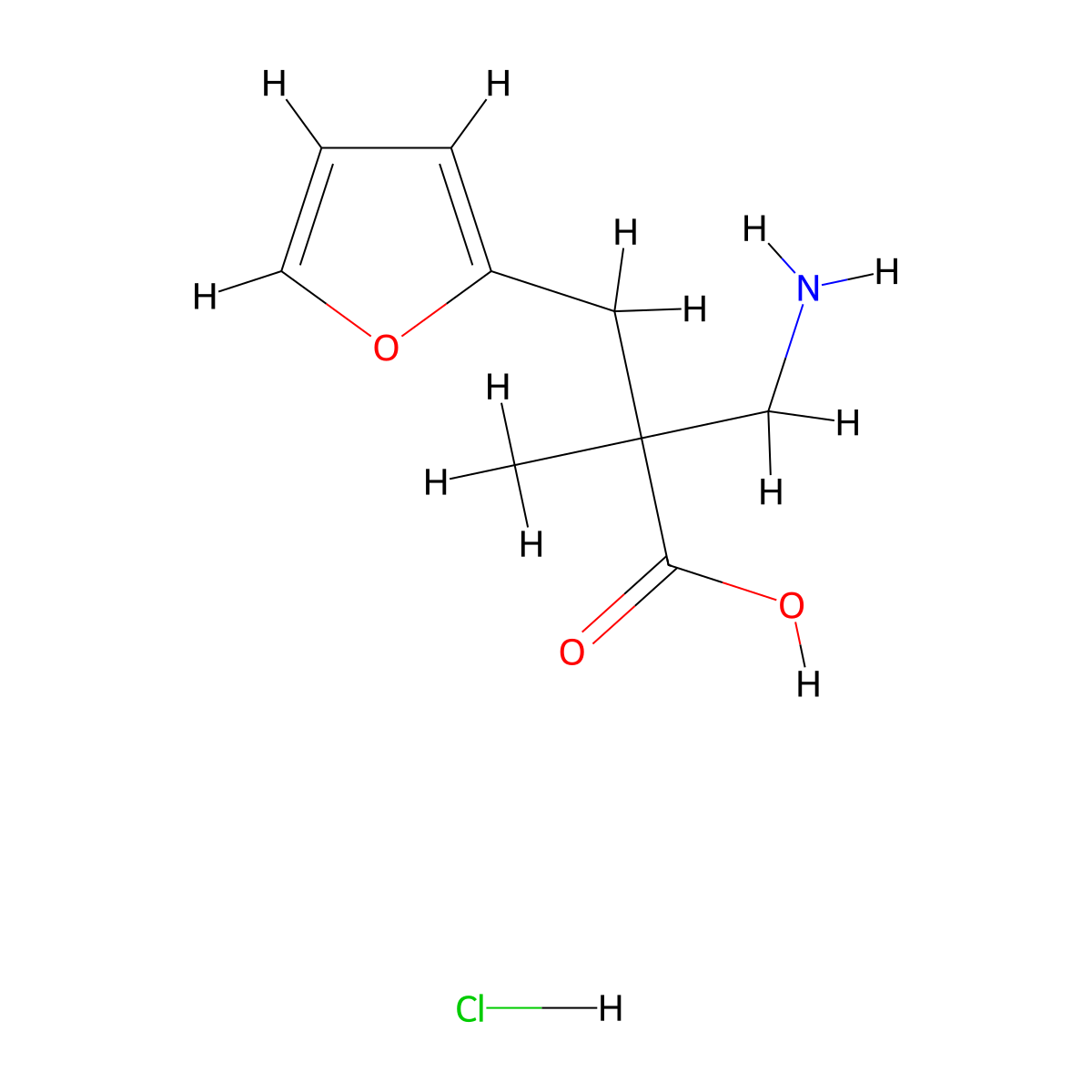 3-Amino-2-(furan-2-ylmethyl)-2-methylpropanoic acid hydrochloride molecular structure, CAS 1423028-93-6