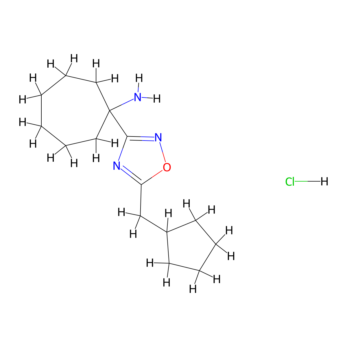 1-[5-(Cyclopentylmethyl)-1,2,4-oxadiazol-3-yl]cycloheptan-1-amine hydrochloride molecular structure, CAS 1423029-11-1