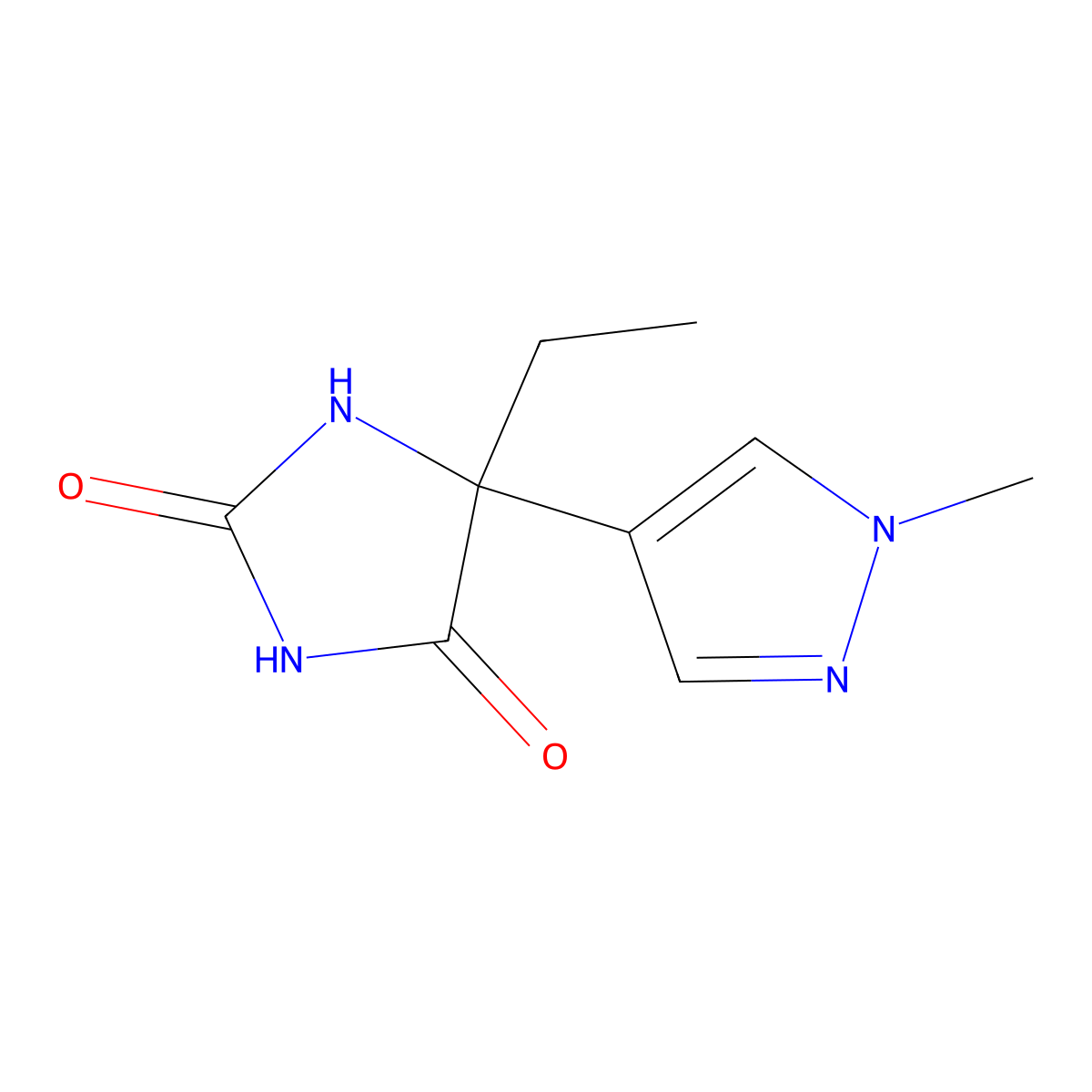 5-ethyl-5-(1-methyl-1H-pyrazol-4-yl)imidazolidine-2,4-dione molecular structure, CAS 1423029-14-4