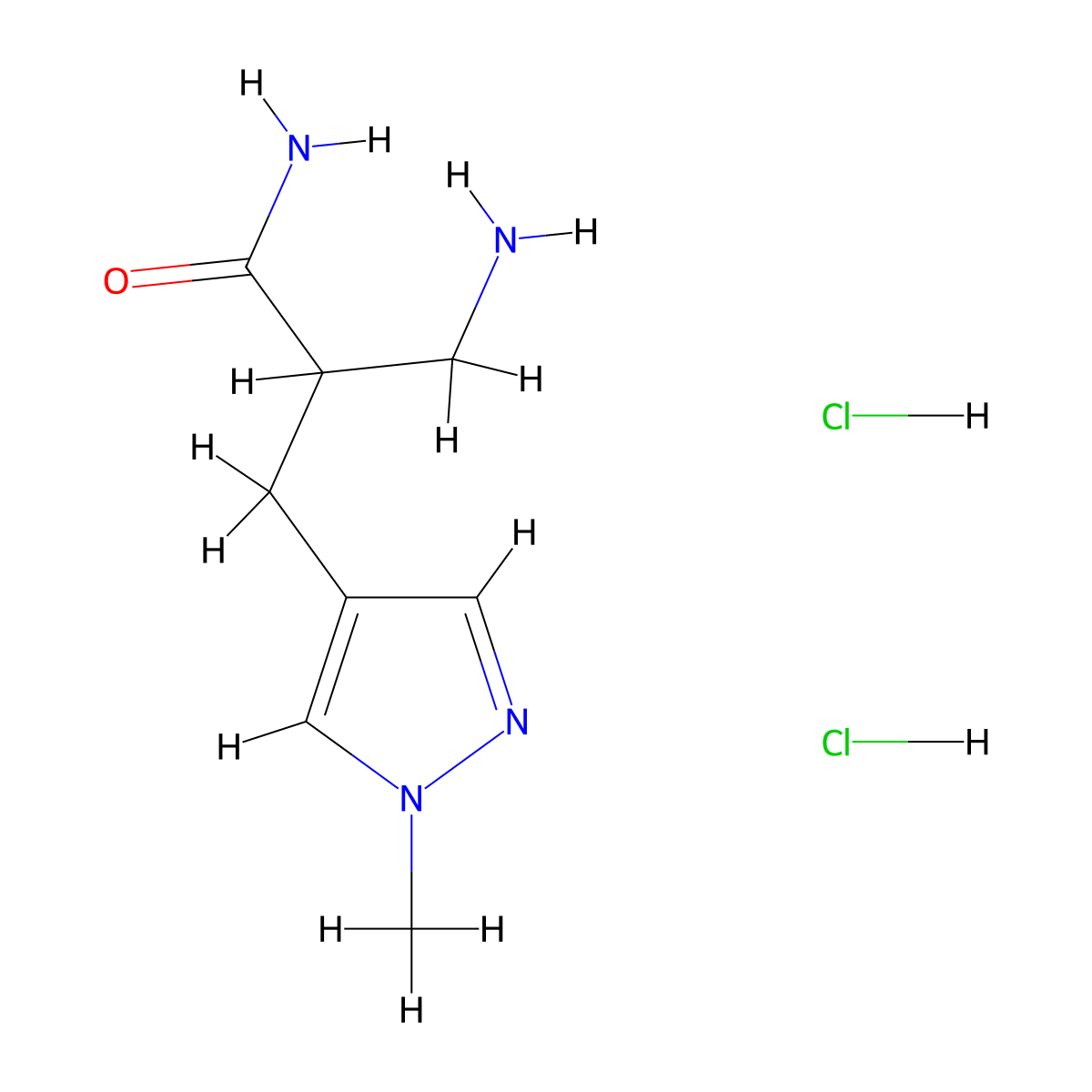 3-amino-2-[(1-methyl-1H-pyrazol-4-yl)methyl]propanamide dihydrochloride molecular structure, CAS 1423029-20-2