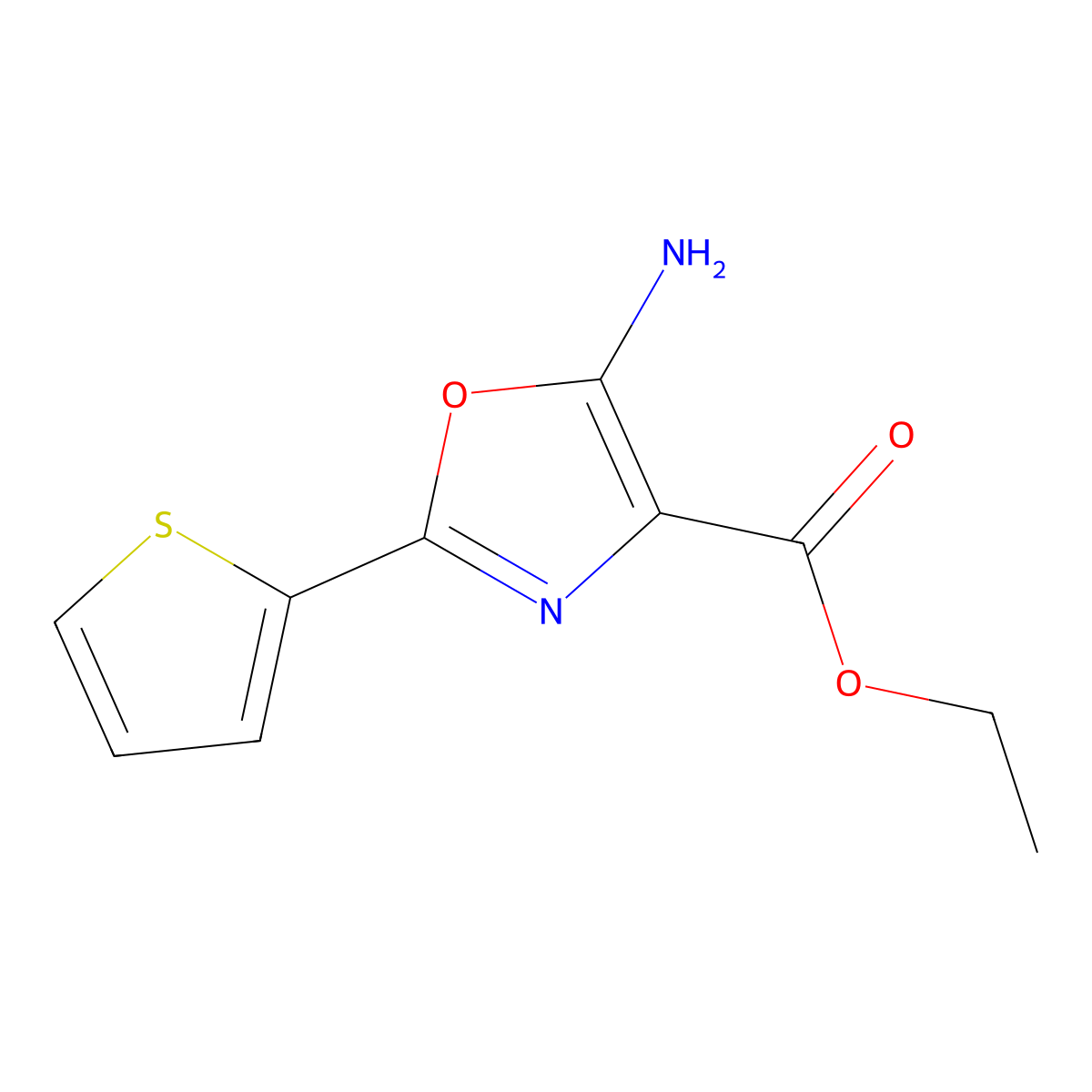 Ethyl 5-amino-2-(thiophen-2-yl)-1,3-oxazole-4-carboxylate molecular structure, CAS 1423029-30-4