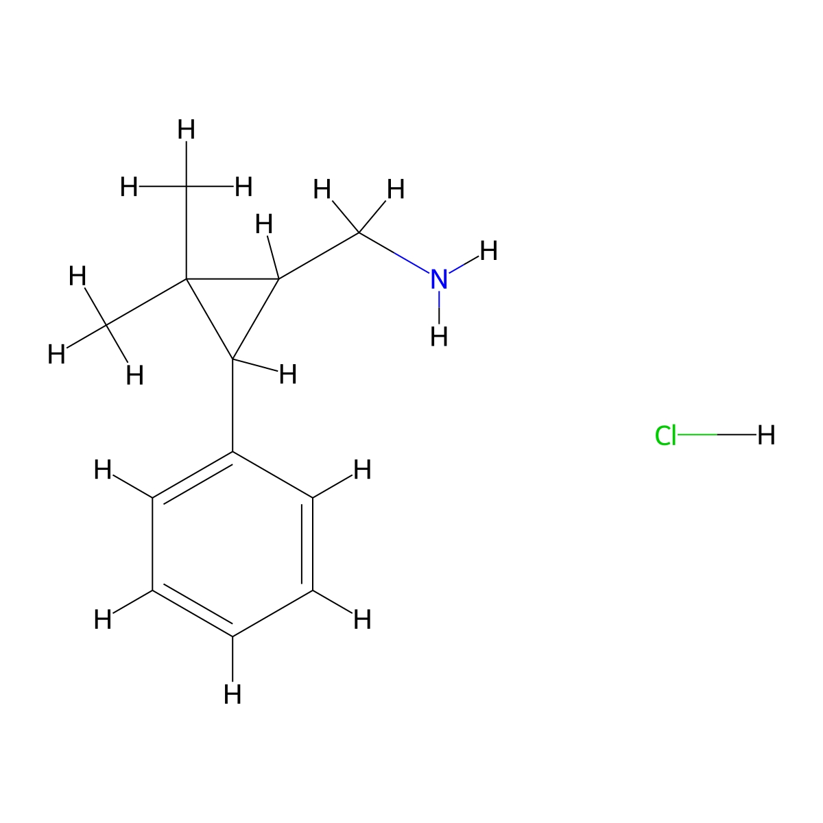 (2,2-Dimethyl-3-phenylcyclopropyl)methanamine hydrochloride molecular structure, CAS 1423029-34-8