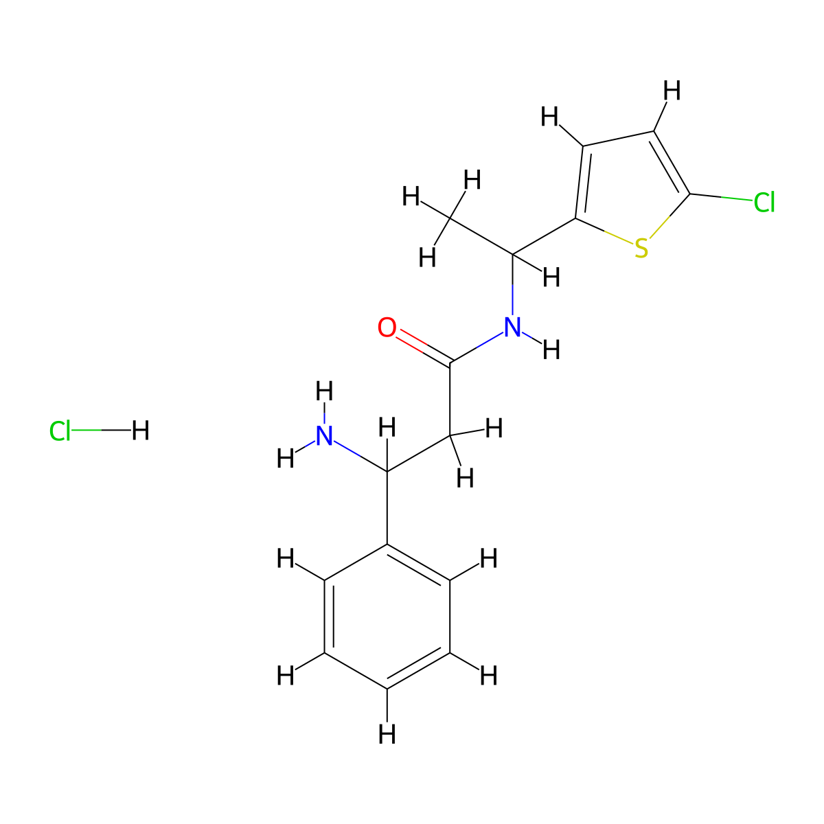 3-amino-N-[1-(5-chlorothiophen-2-yl)ethyl]-3-phenylpropanamide hydrochloride molecular structure, CAS 1423029-40-6