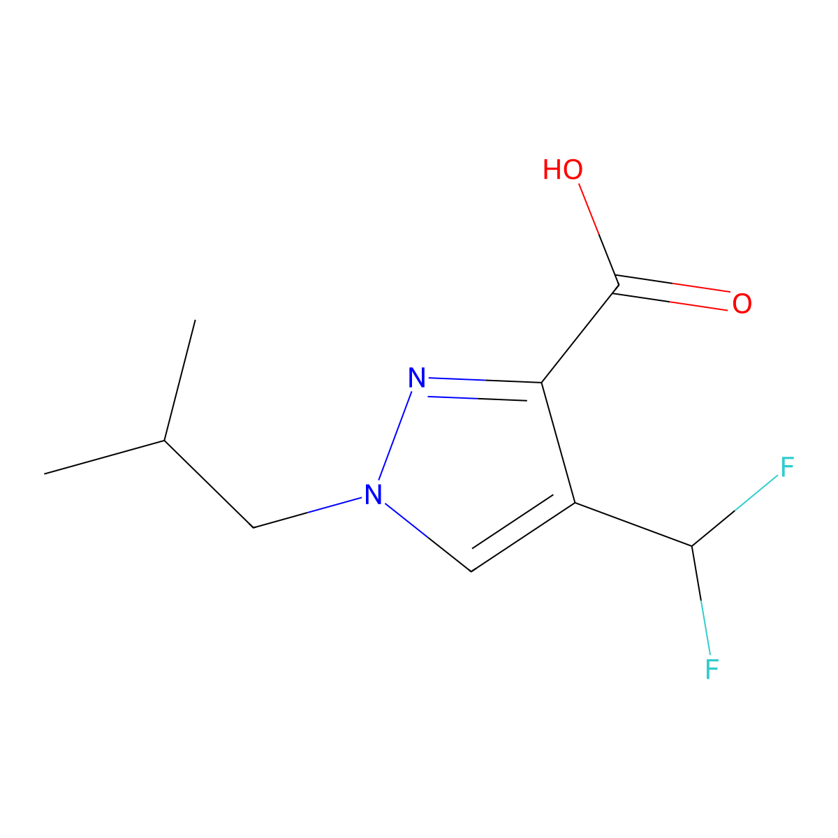 4-(difluoromethyl)-1-(2-methylpropyl)-1H-pyrazole-3-carboxylic acid molecular structure, CAS 1423029-57-5