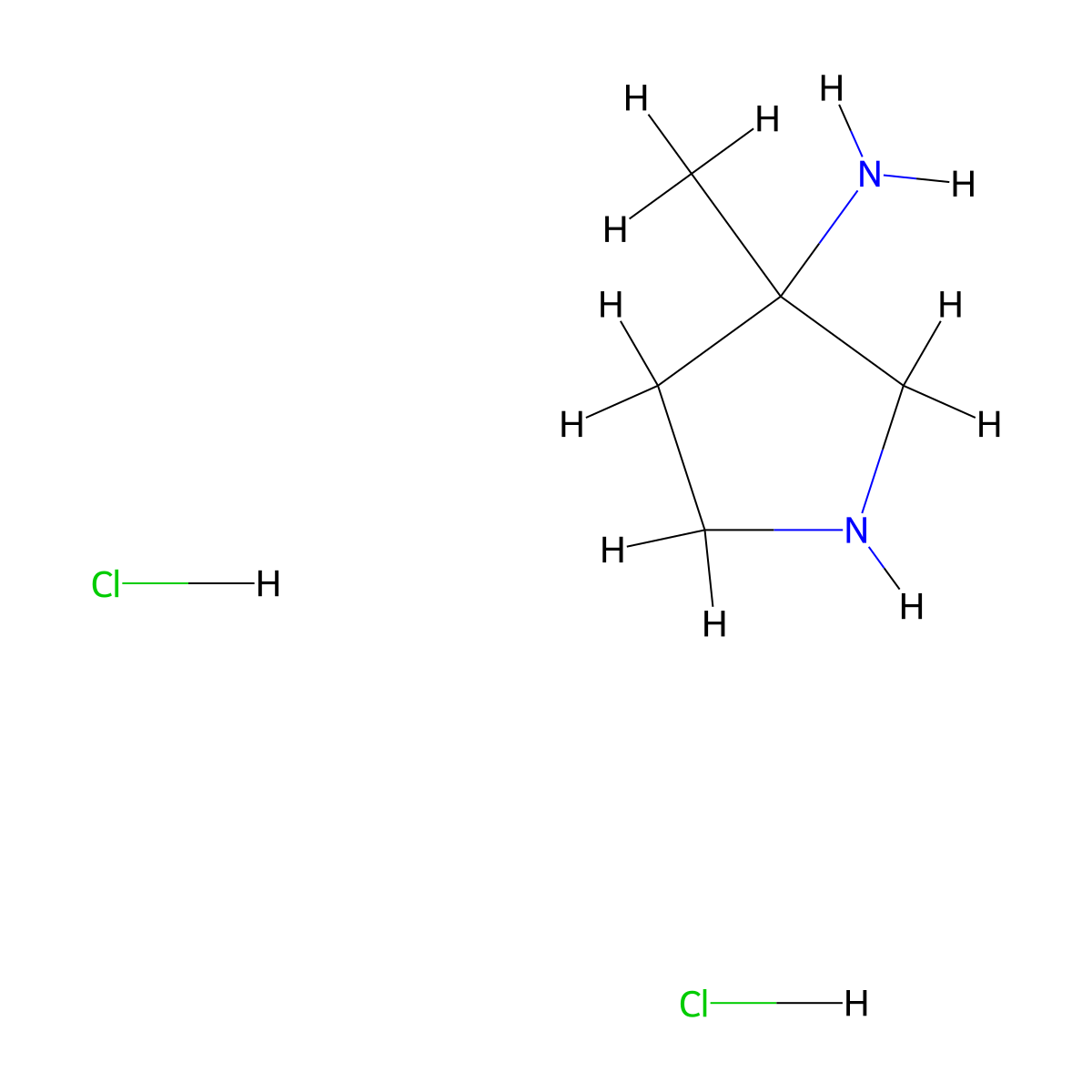 3-Methylpyrrolidin-3-amine dihydrochloride molecular structure, CAS 1423029-58-6