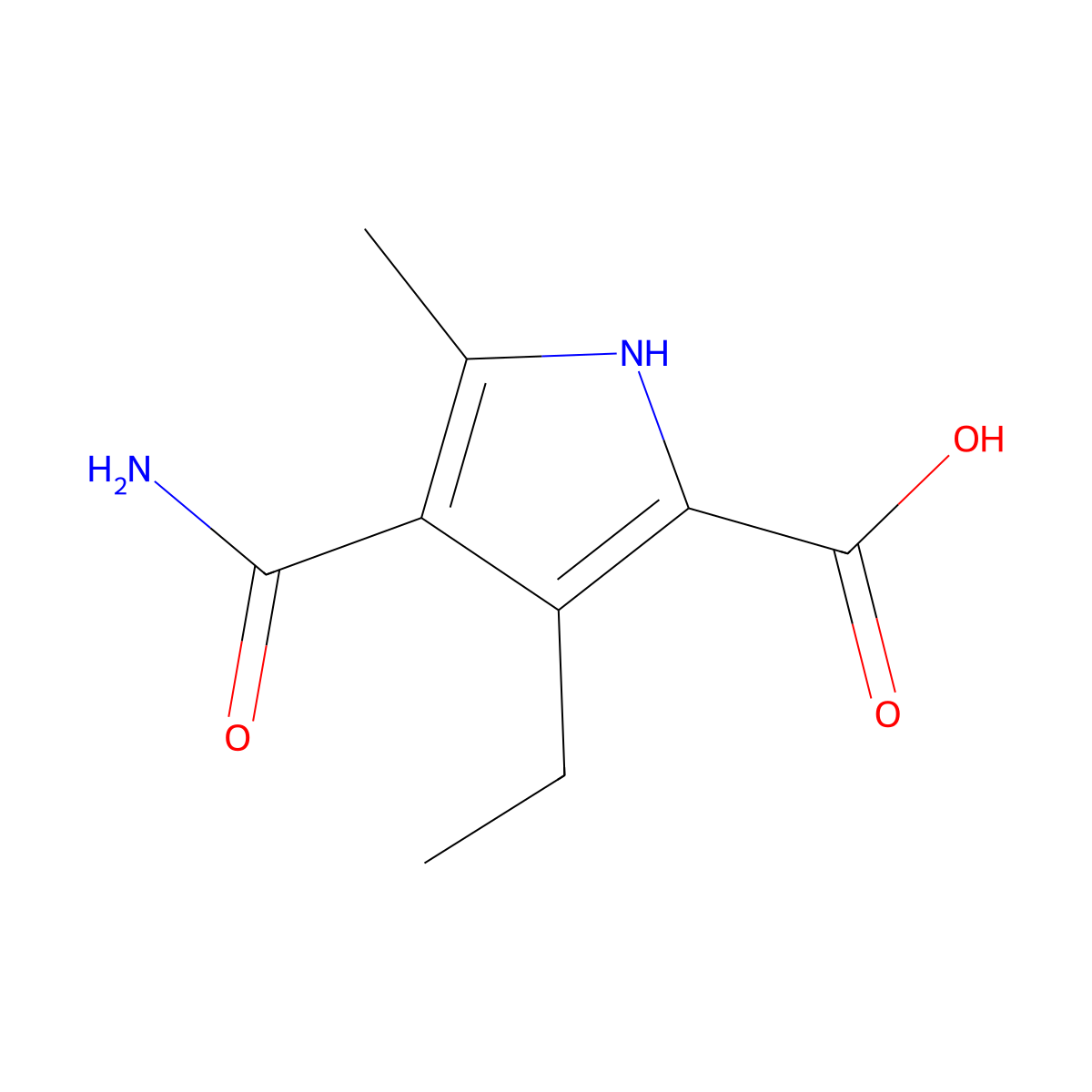4-carbamoyl-3-ethyl-5-methyl-1H-pyrrole-2-carboxylic acid molecular structure, CAS 1423029-63-3