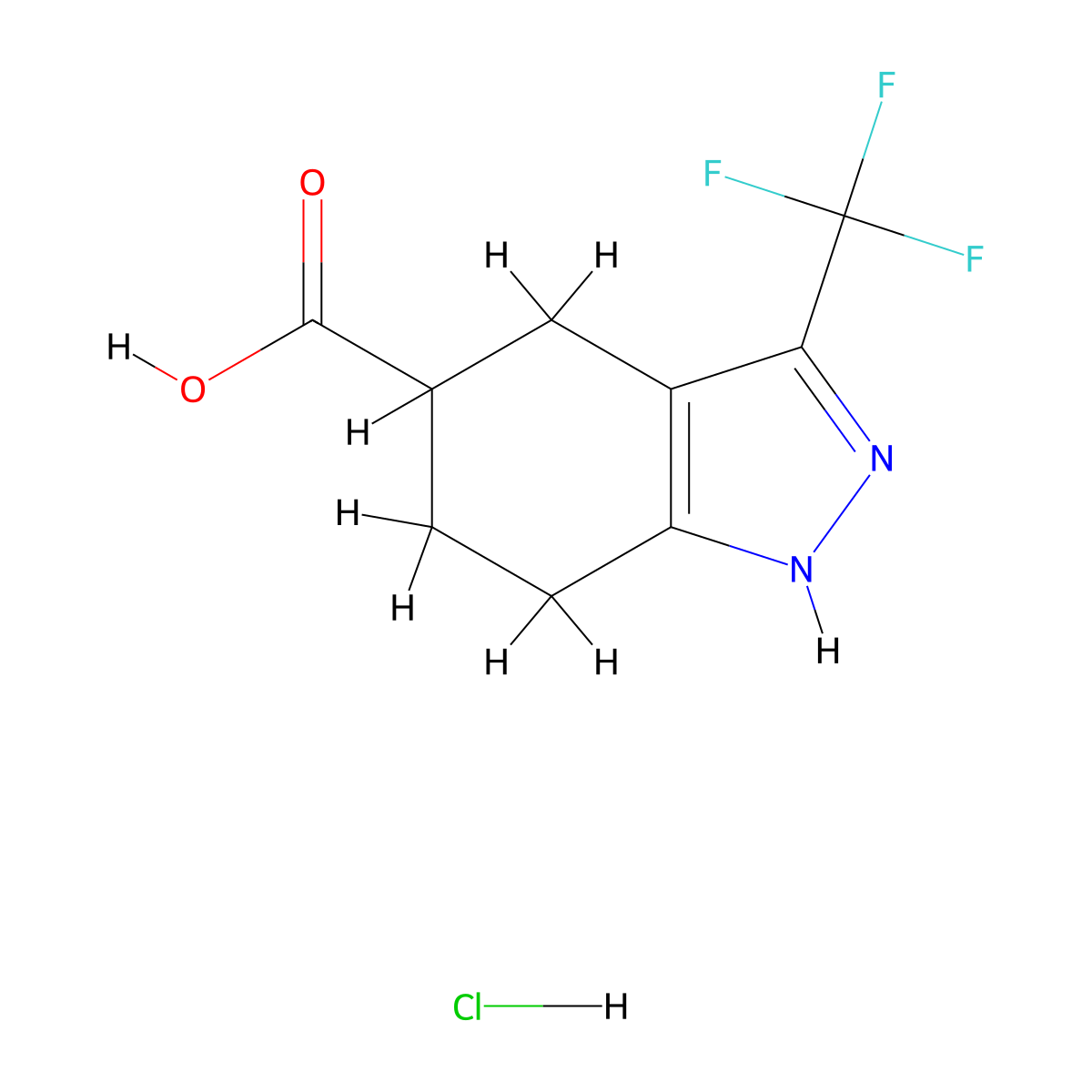 3-(trifluoromethyl)-4,5,6,7-tetrahydro-1H-indazole-5-carboxylic acid hydrochloride molecular structure, CAS 1423031-07-5