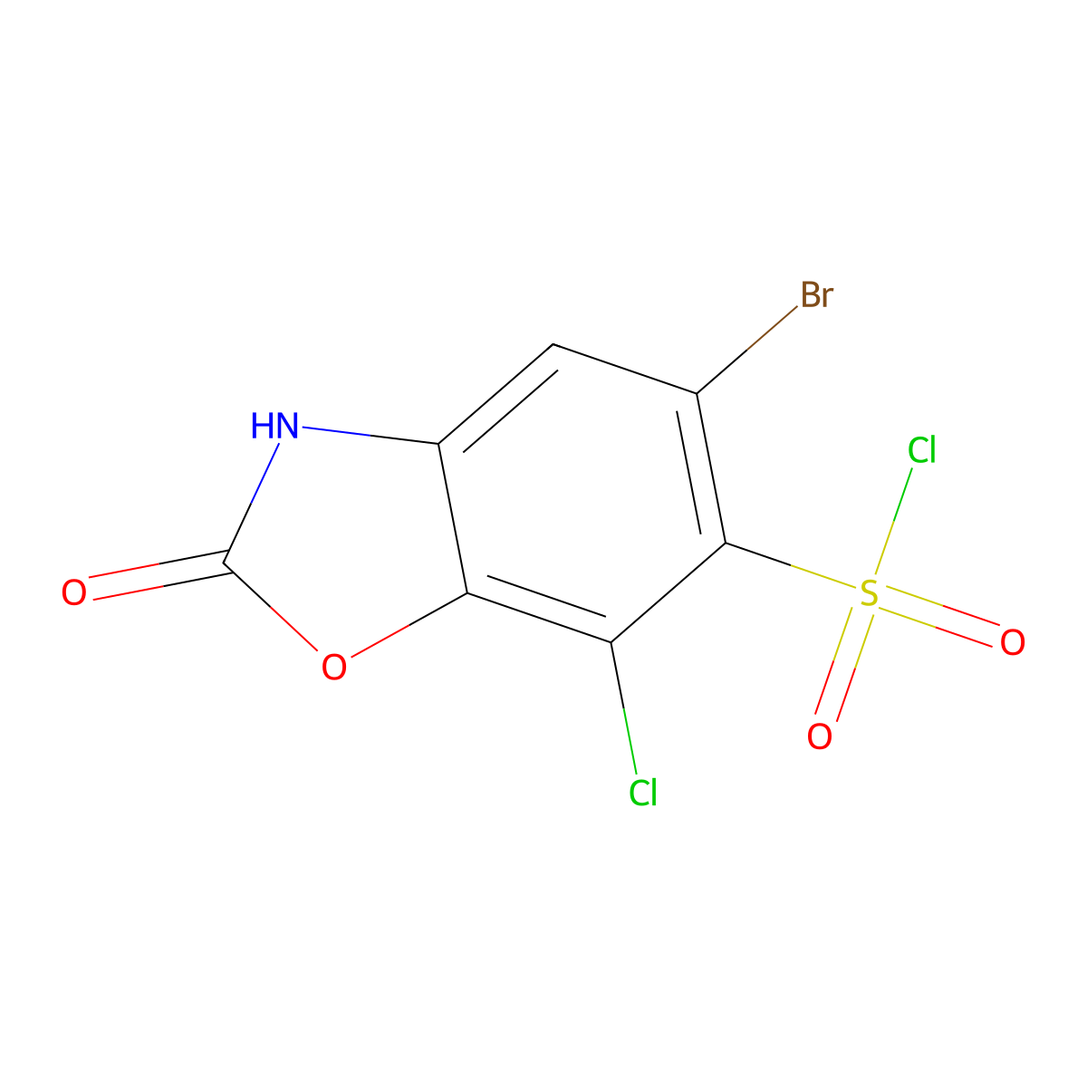 5-Bromo-7-chloro-2-oxo-2,3-dihydro-1,3-benzoxazole-6-sulfonyl chloride molecular structure, CAS 1423031-26-8