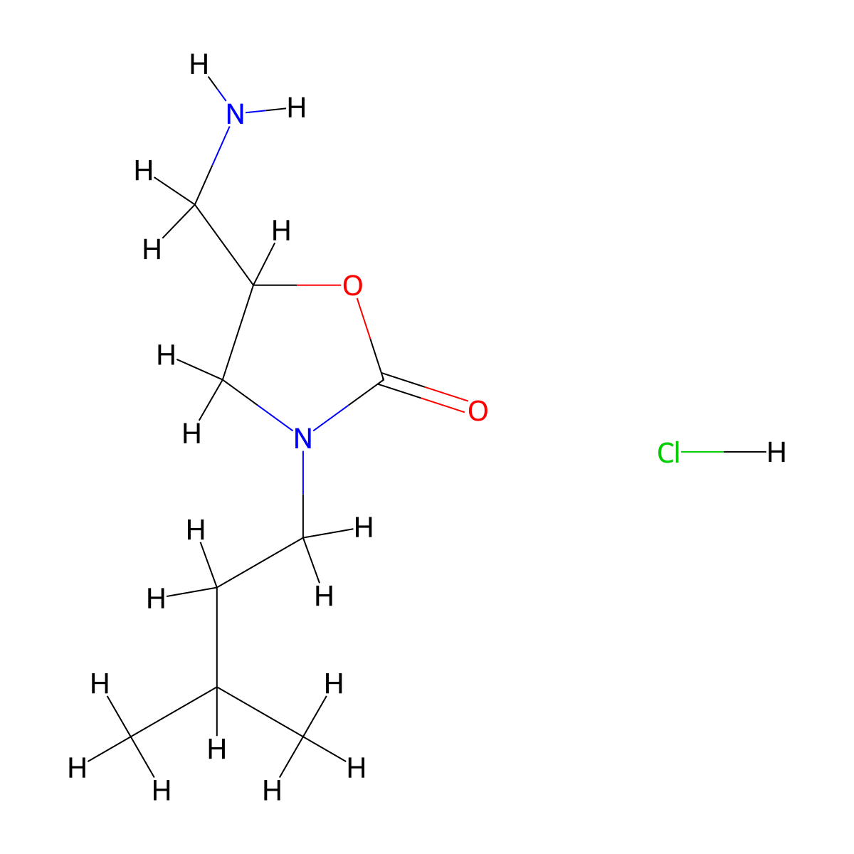 5-(Aminomethyl)-3-(3-methylbutyl)-1,3-oxazolidin-2-one hydrochloride molecular structure, CAS 1423031-40-6