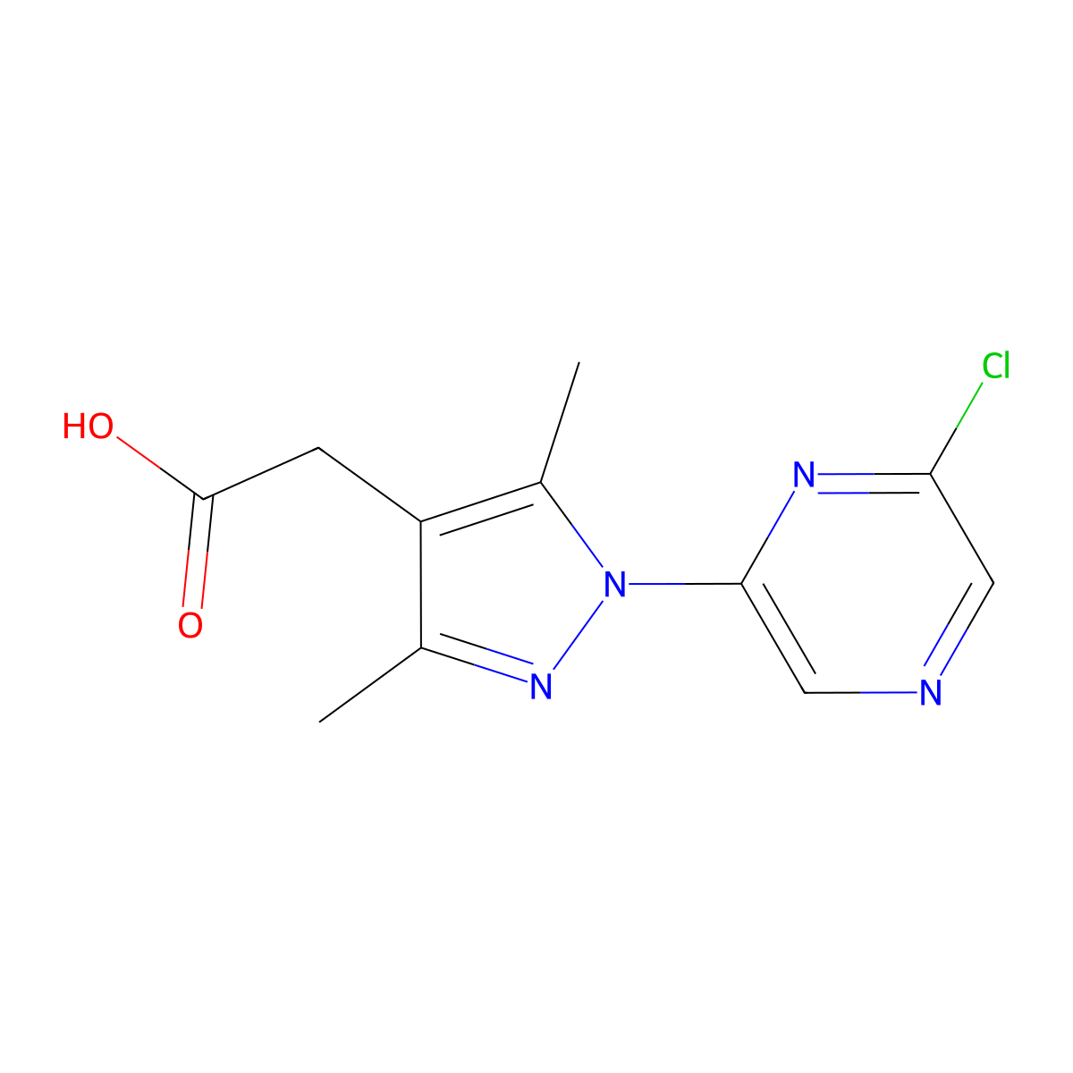 2-[1-(6-chloropyrazin-2-yl)-3,5-dimethyl-1H-pyrazol-4-yl]acetic acid molecular structure, CAS 1423031-45-1