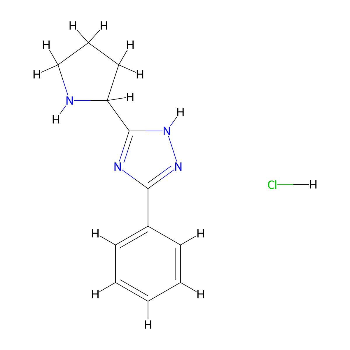 3-phenyl-5-(pyrrolidin-2-yl)-1H-1,2,4-triazole hydrochloride molecular structure, CAS 1423031-50-8