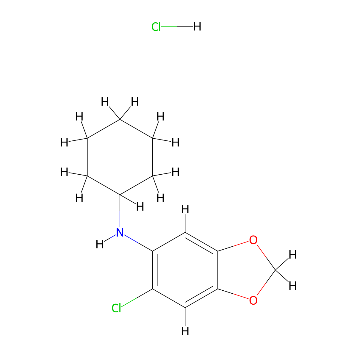 6-chloro-N-cyclohexyl-2H-1,3-benzodioxol-5-amine hydrochloride molecular structure, CAS 1423031-58-6