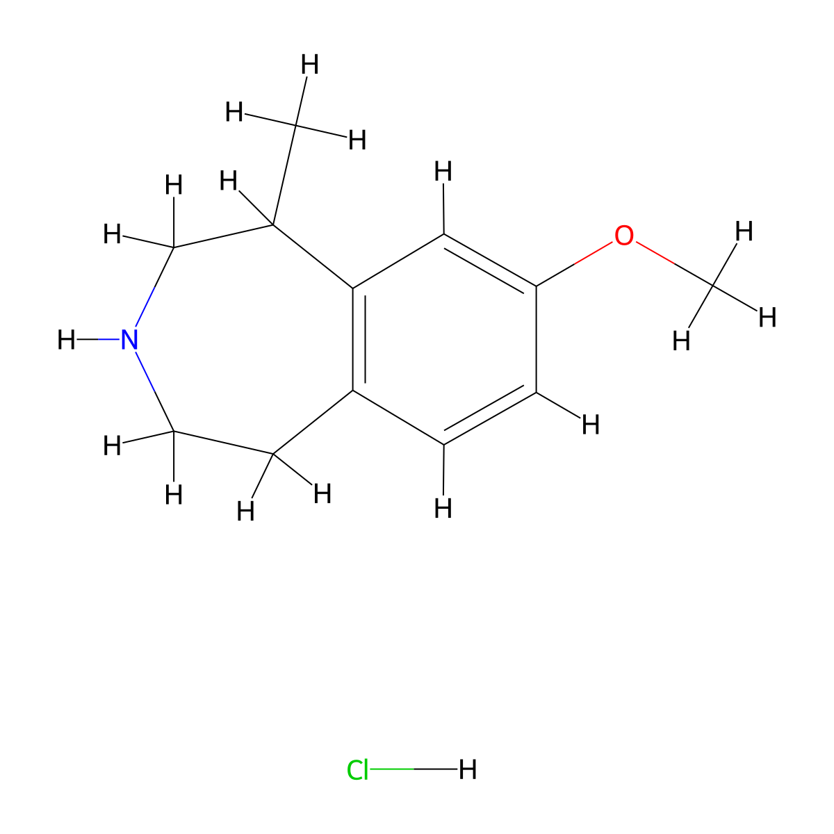 8-methoxy-1-methyl-2,3,4,5-tetrahydro-1H-3-benzazepine hydrochloride molecular structure, CAS 1423031-67-7