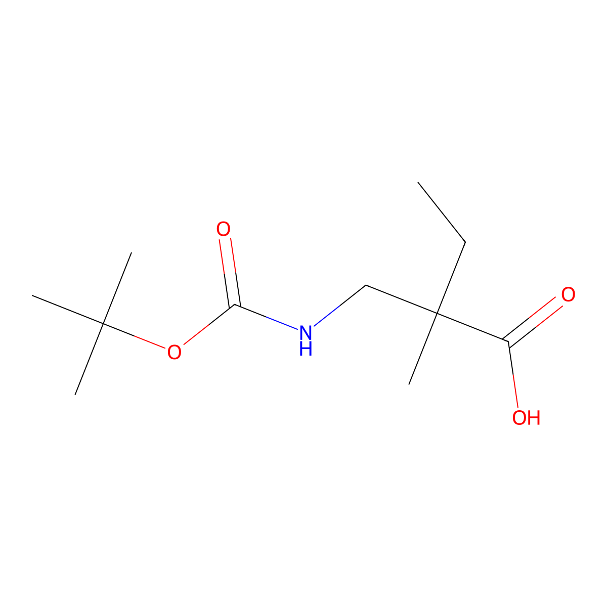 2-((((Tert-butoxy)carbonyl)amino)methyl)-2-methylbutanoic acid molecular structure, CAS 1423031-71-3