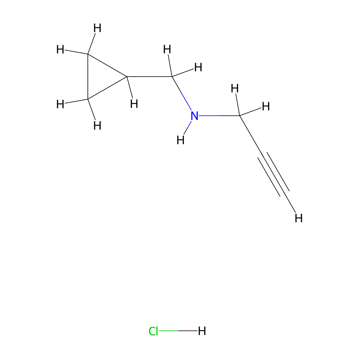 (Cyclopropylmethyl)(prop-2-yn-1-yl)amine hydrochloride molecular structure, CAS 1423031-80-4