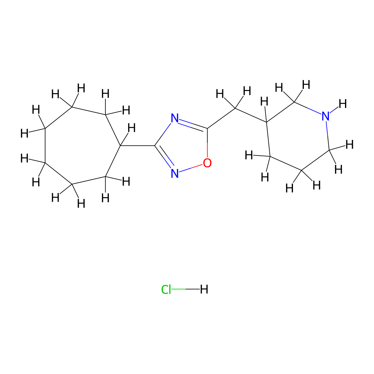 3-[(3-Cycloheptyl-1,2,4-oxadiazol-5-yl)methyl]piperidine hydrochloride molecular structure, CAS 1423031-86-0