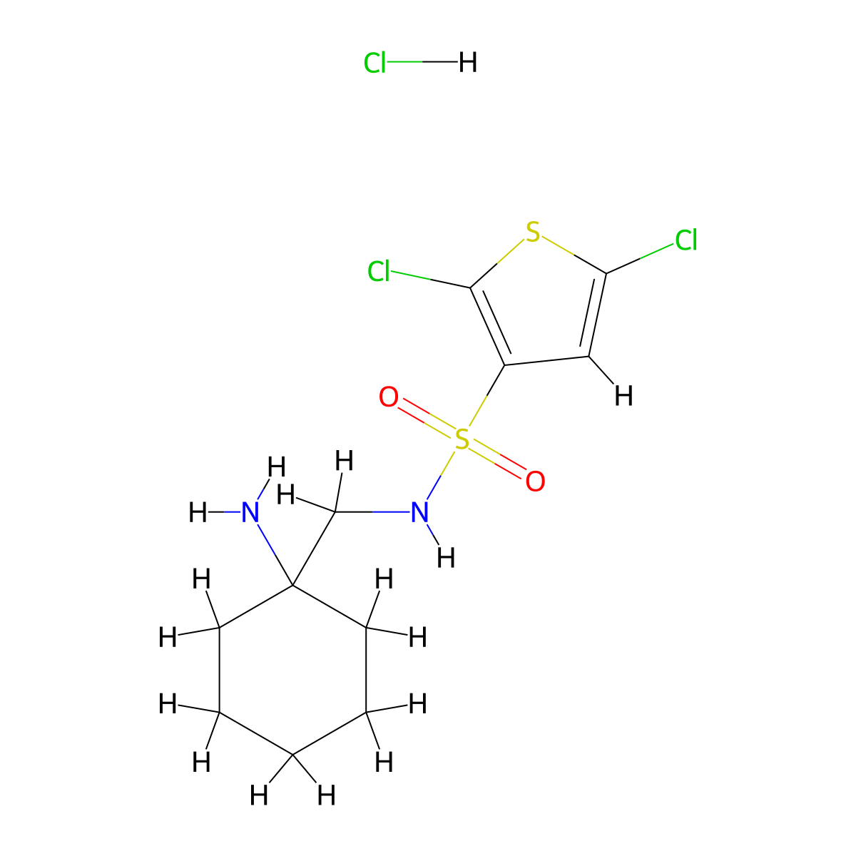 N-[(1-aminocyclohexyl)methyl]-2,5-dichlorothiophene-3-sulfonamide hydrochloride molecular structure, CAS 1423031-99-5