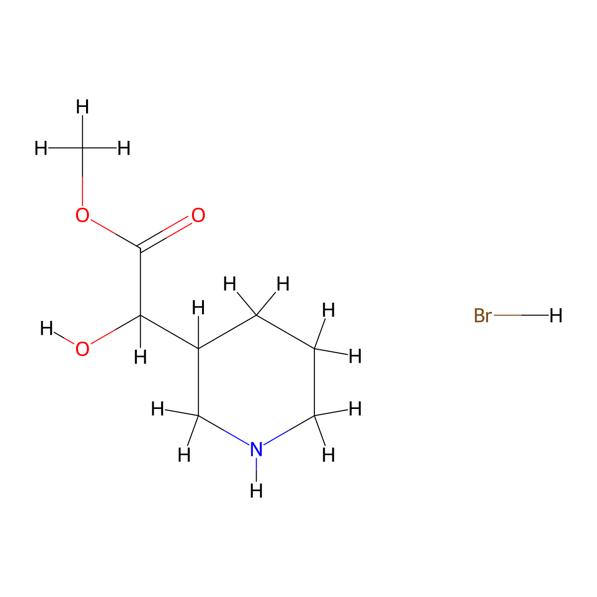 Methyl 2-hydroxy-2-(piperidin-3-yl)acetate hydrobromide molecular structure, CAS 1423032-04-5