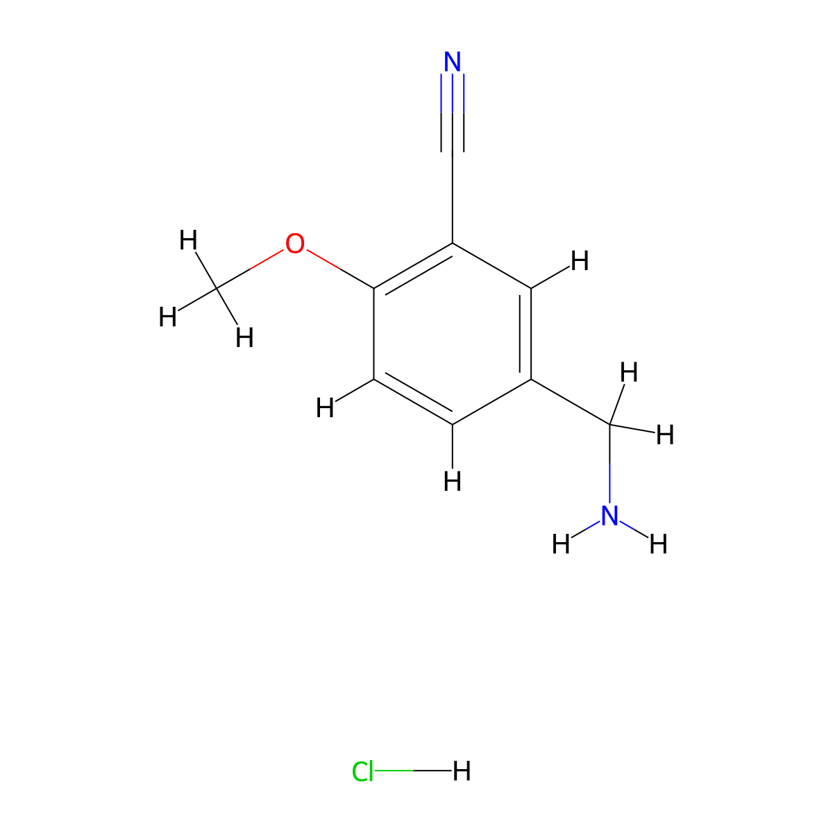 5-(Aminomethyl)-2-methoxybenzonitrile hydrochloride molecular structure, CAS 1423032-10-3