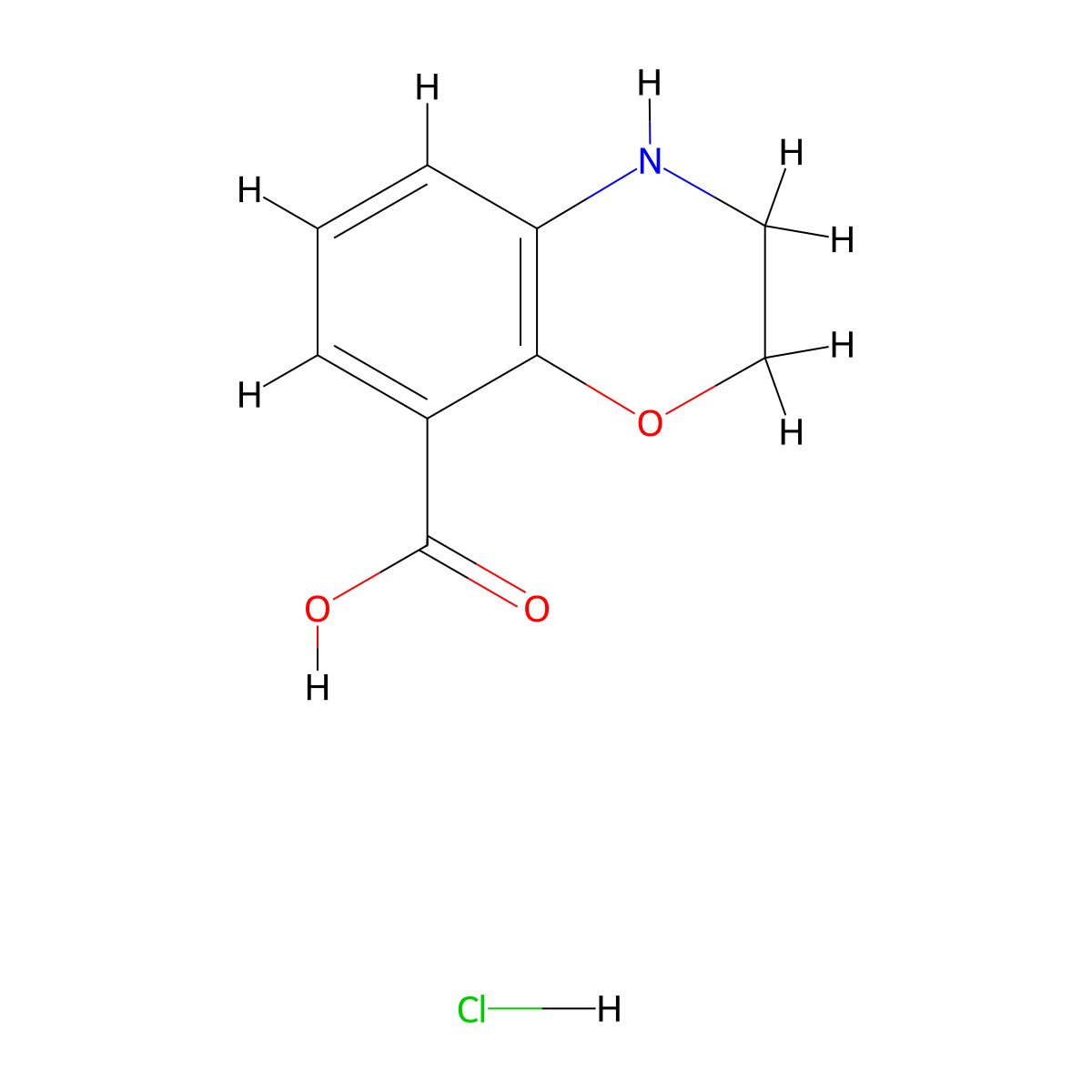3,4-dihydro-2H-1,4-benzoxazine-8-carboxylic acid hydrochloride molecular structure, CAS 1423032-17-0