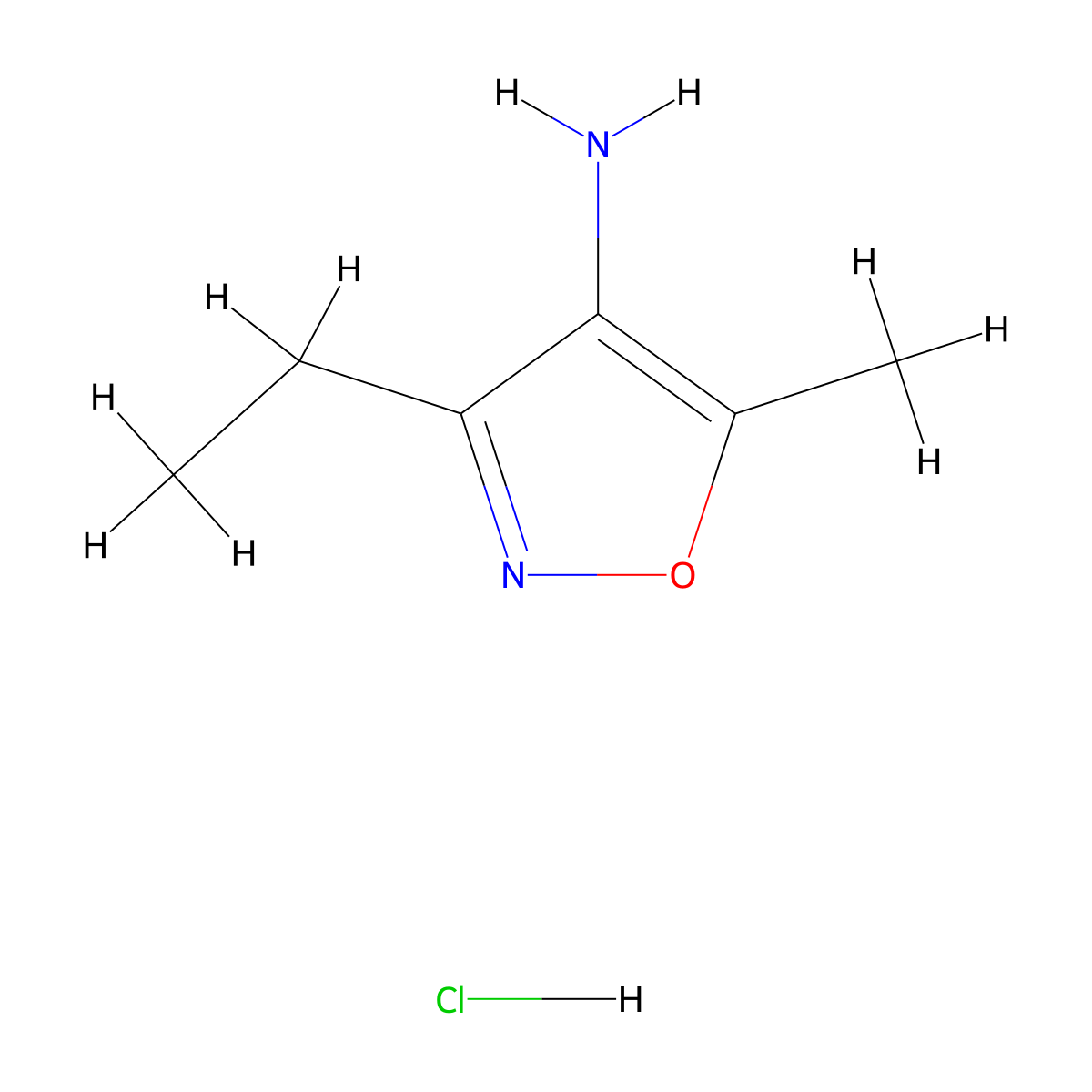 3-Ethyl-5-methyl-1,2-oxazol-4-amine hydrochloride molecular structure, CAS 1423032-26-1