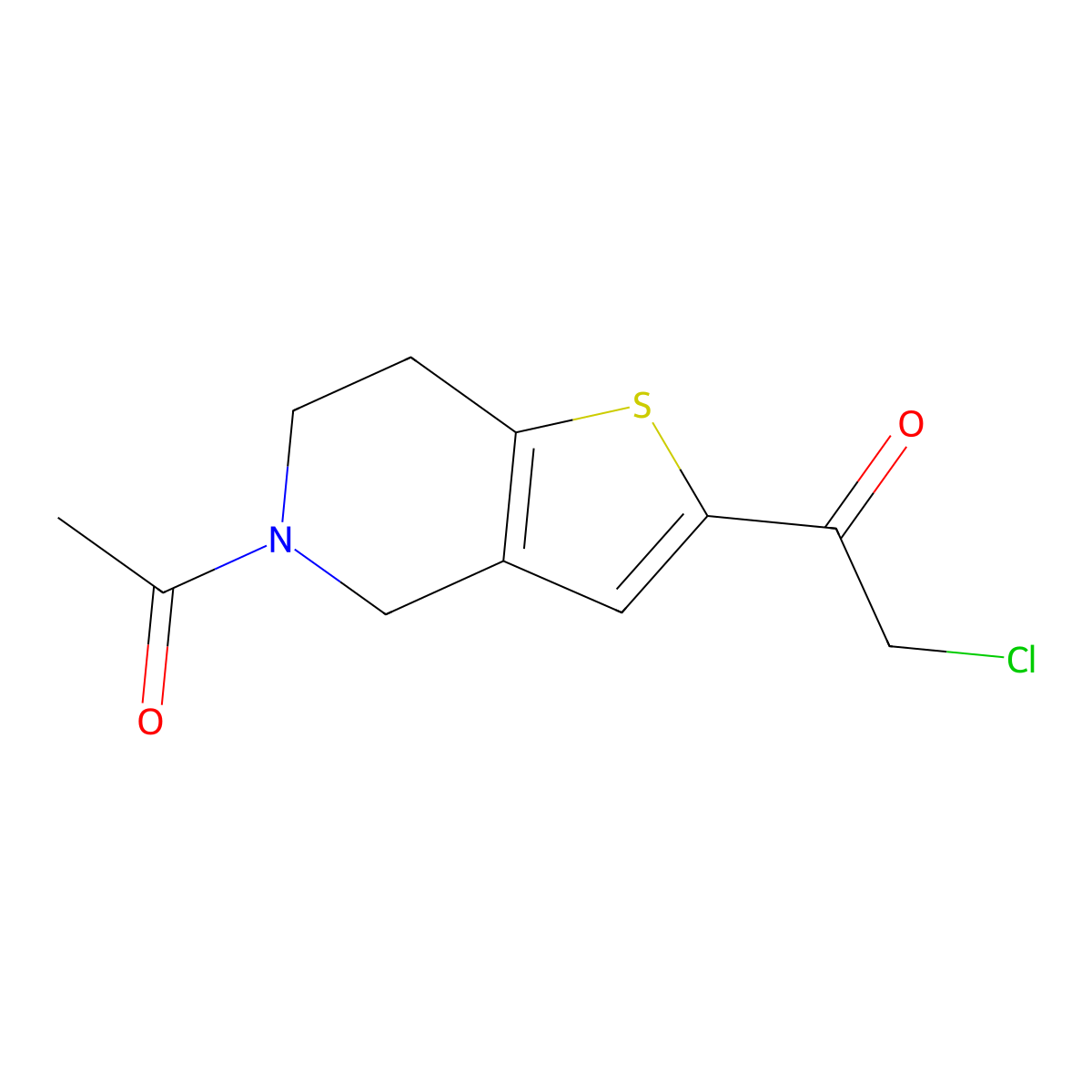 1-{5-acetyl-4H,5H,6H,7H-thieno[3,2-c]pyridin-2-yl}-2-chloroethan-1-one molecular structure, CAS 1423032-77-2